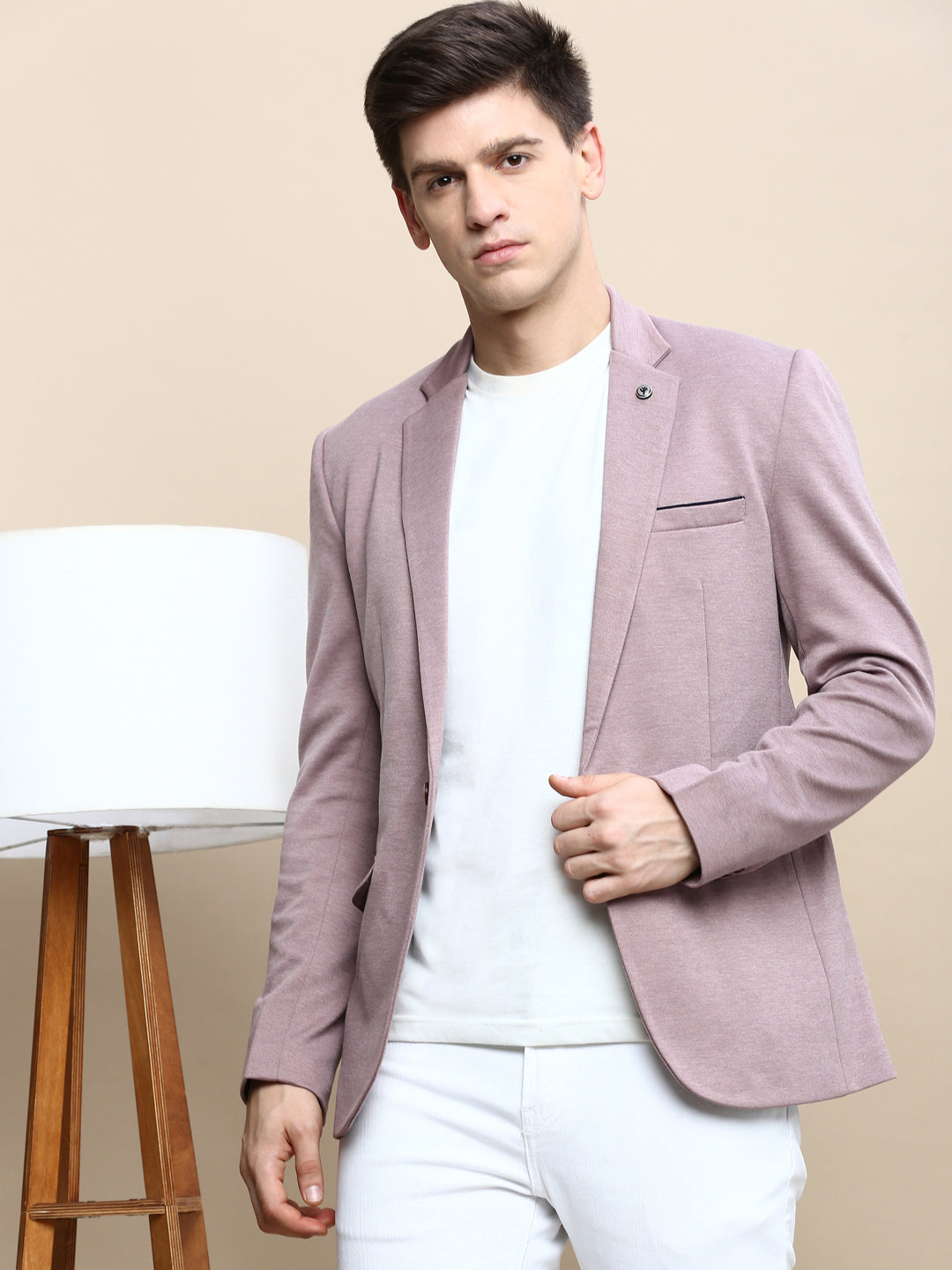 Men Mauve Solid Casual Blazers