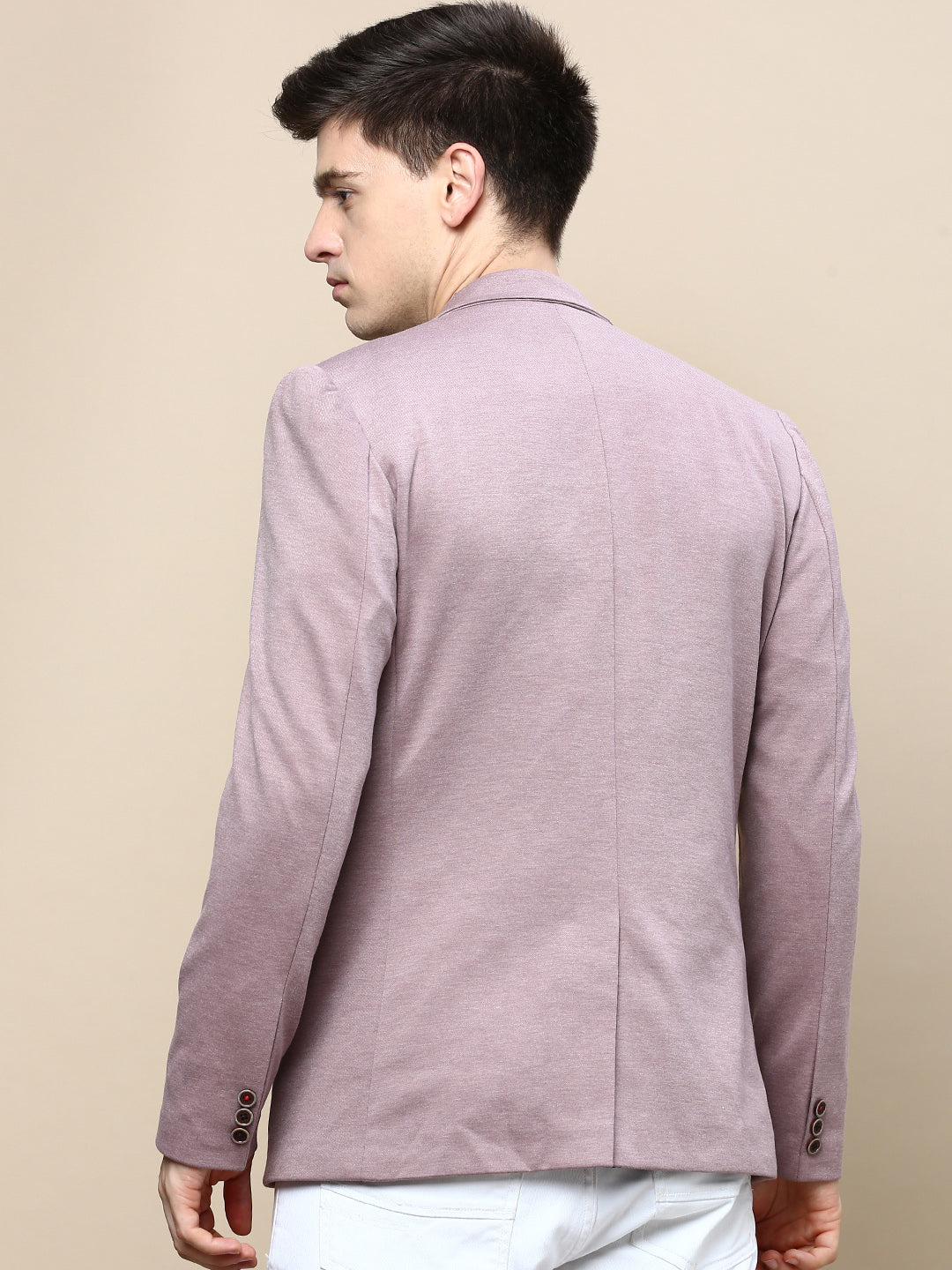 Men Mauve Solid Casual Blazers