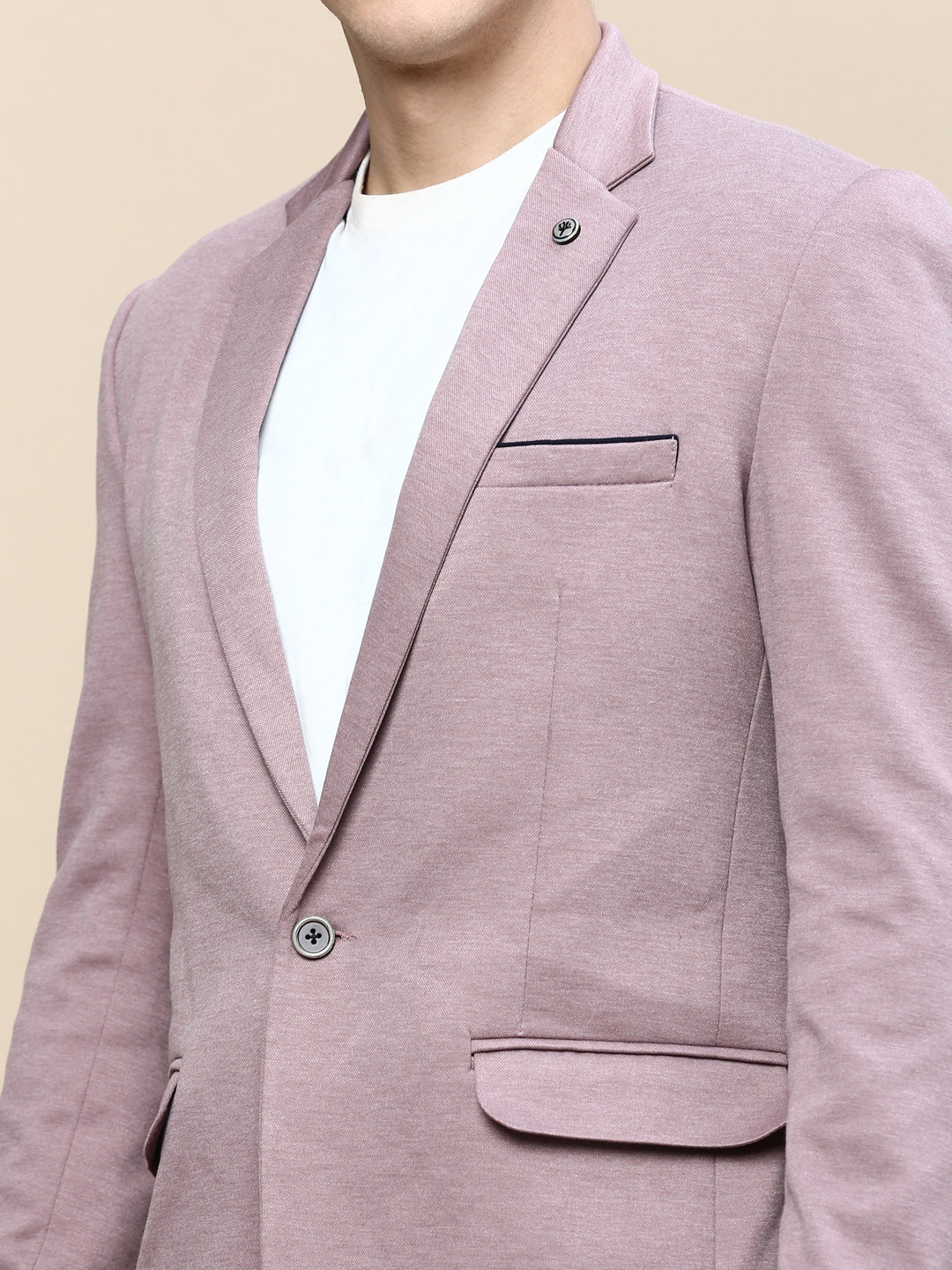 Men Mauve Solid Casual Blazers