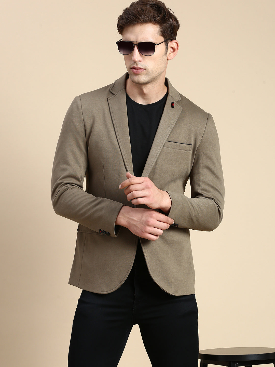 Men Green Solid Casual Blazer