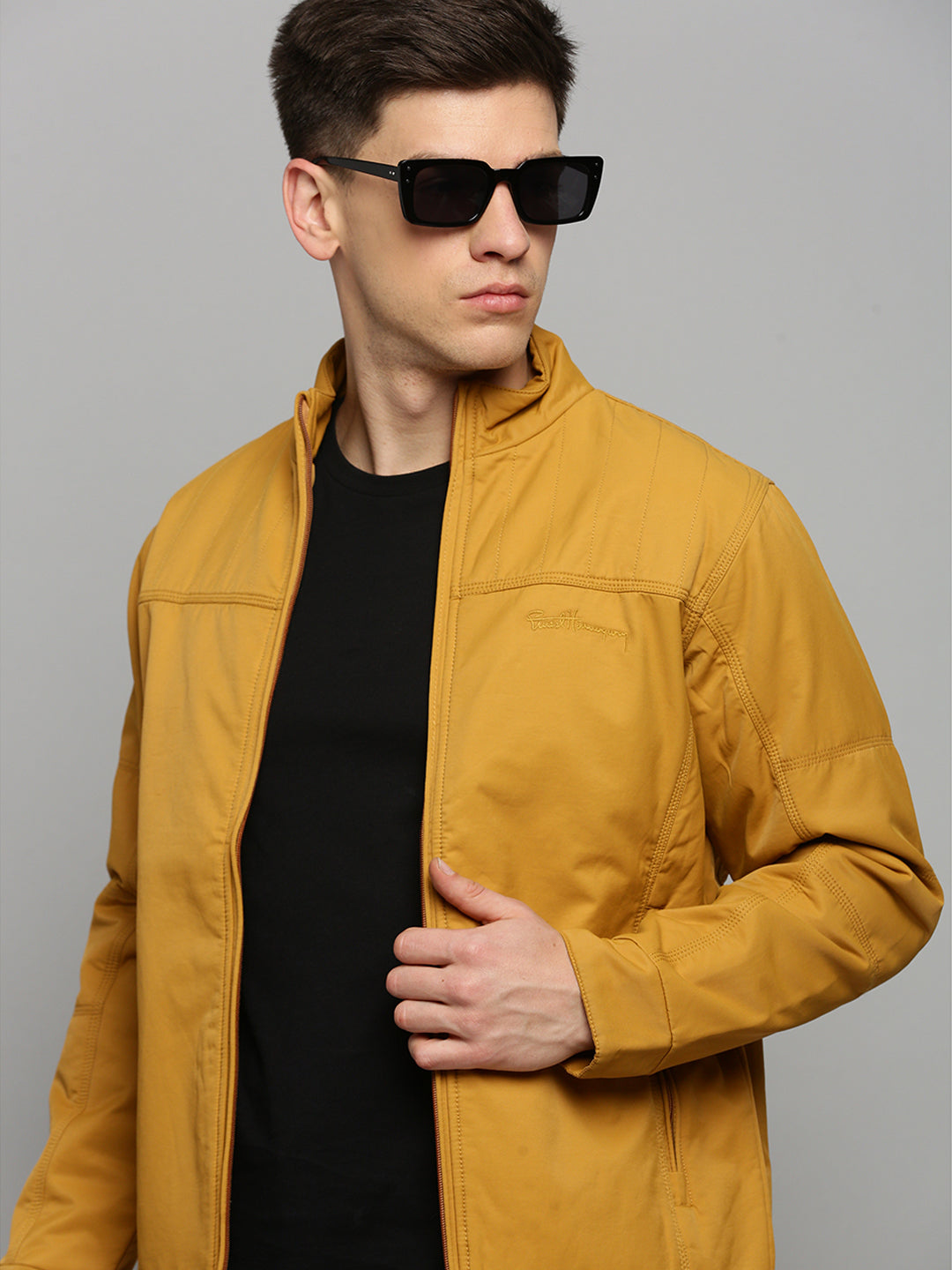 Men Yellow Solid Casual Jacket
