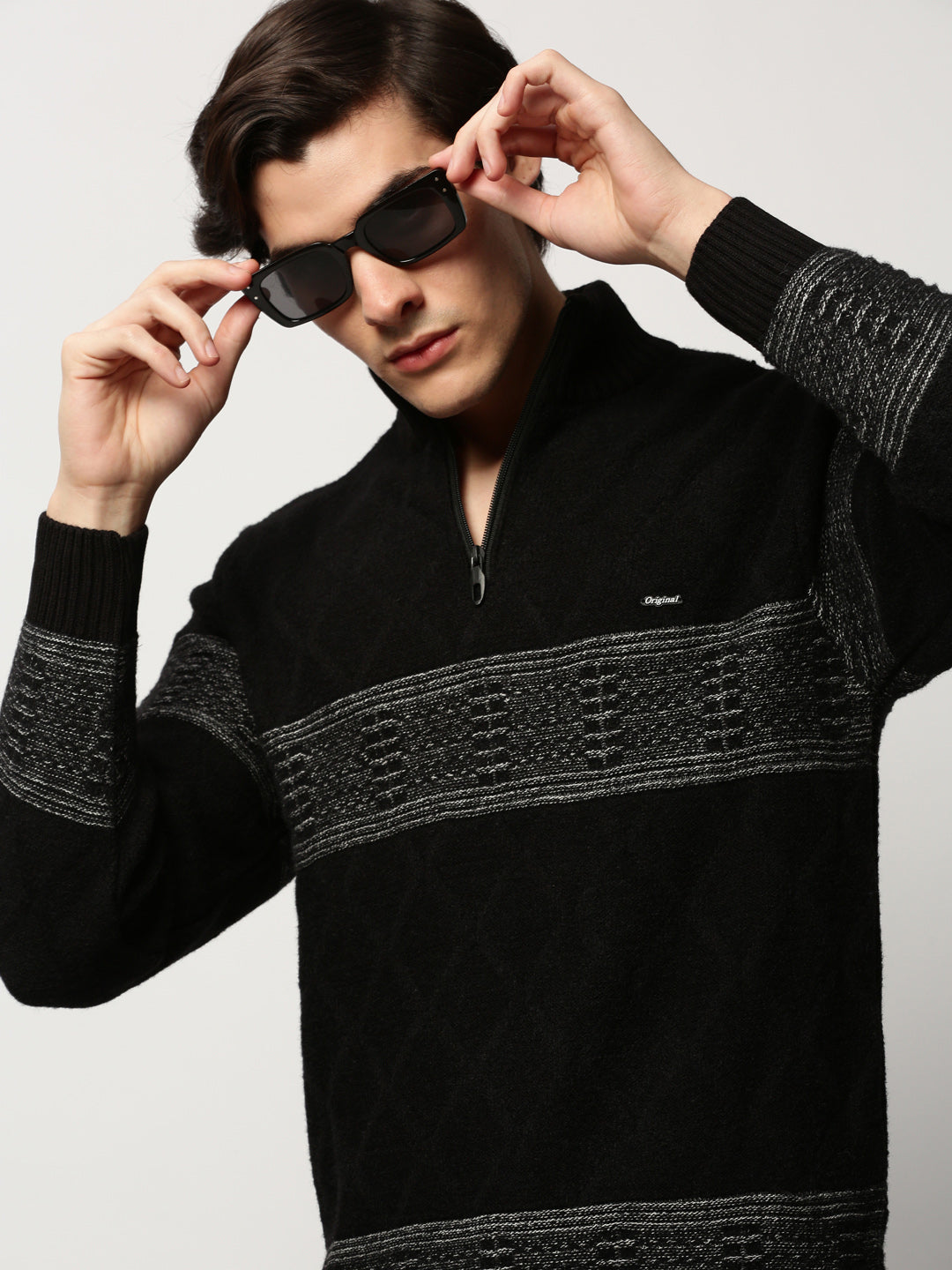 Men Black Knitted Casual Sweaters