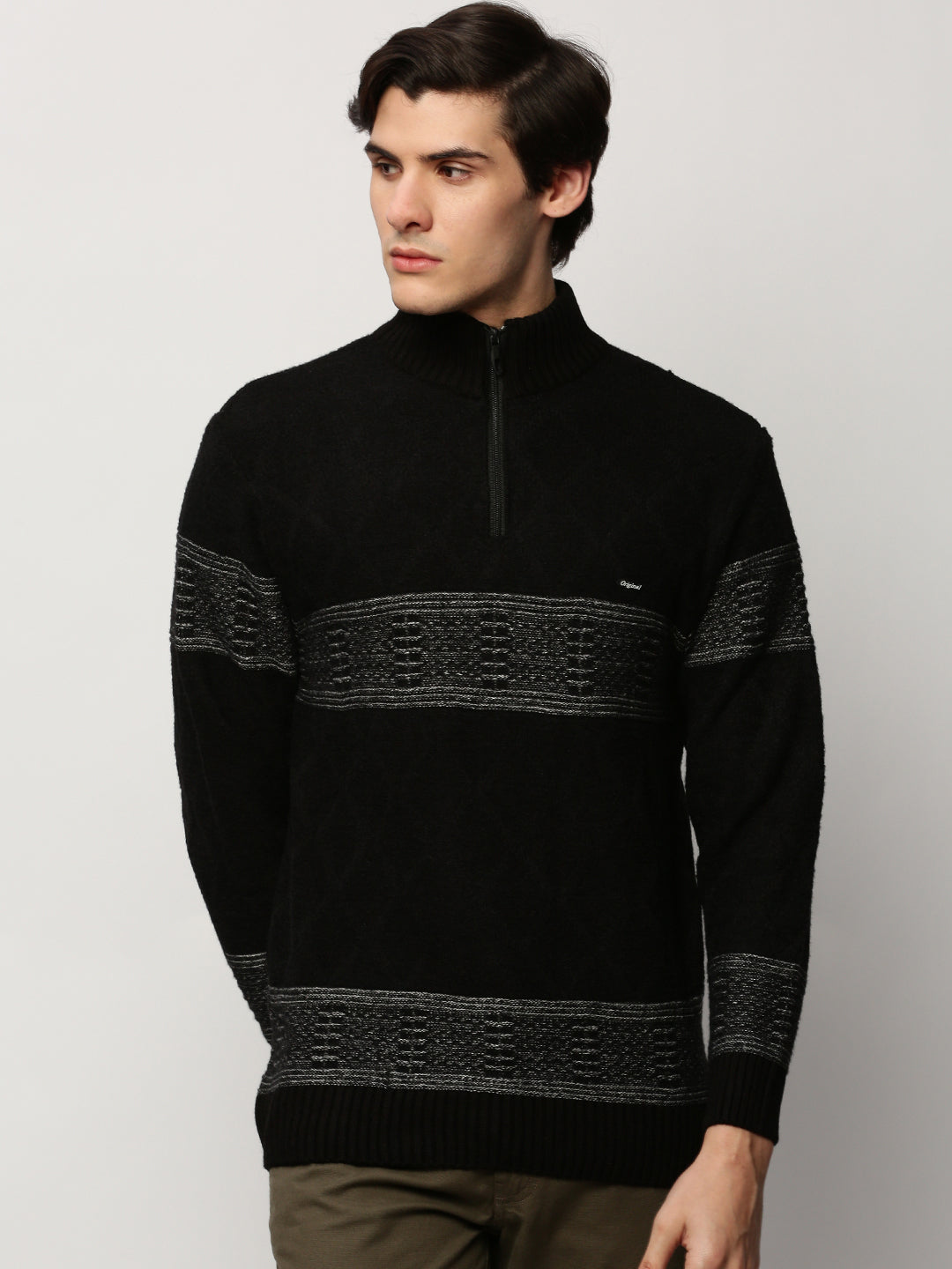 Men Black Knitted Casual Sweaters