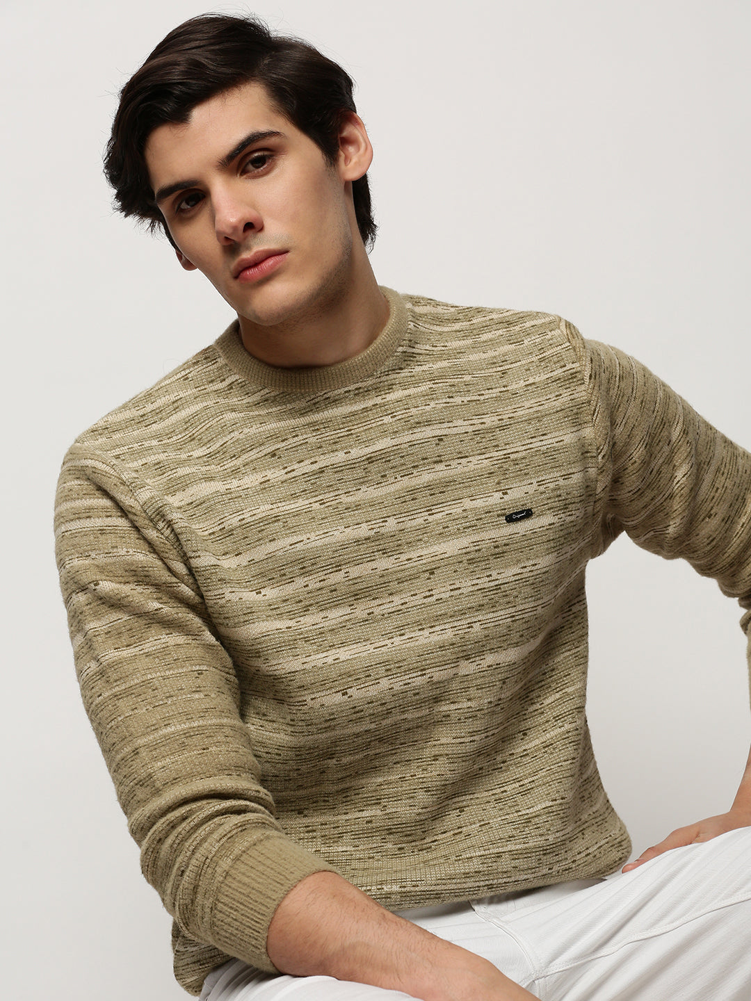 Men Green Knitted Casual Sweaters
