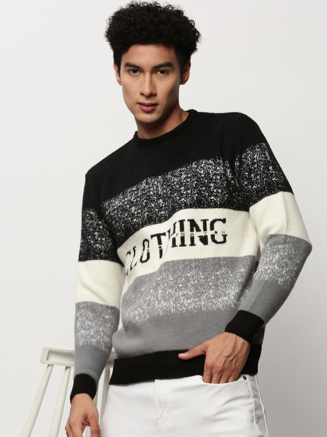 Men Black Colourblock Casual Sweaters