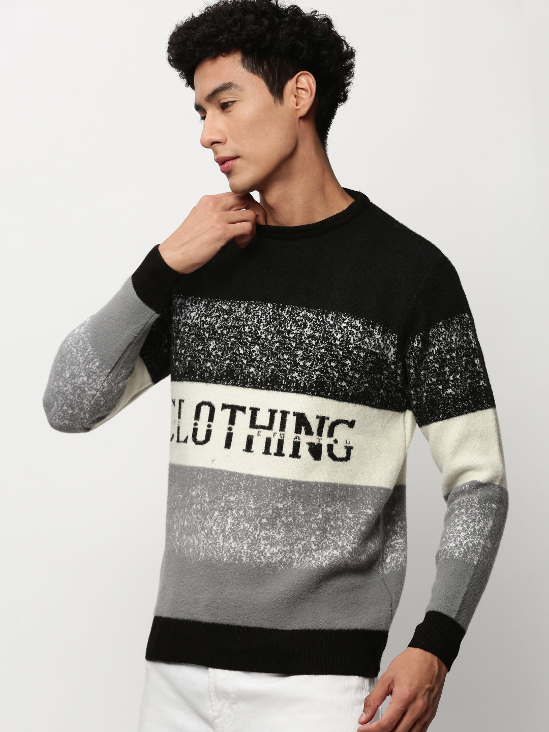 Men Black Colourblock Casual Sweaters