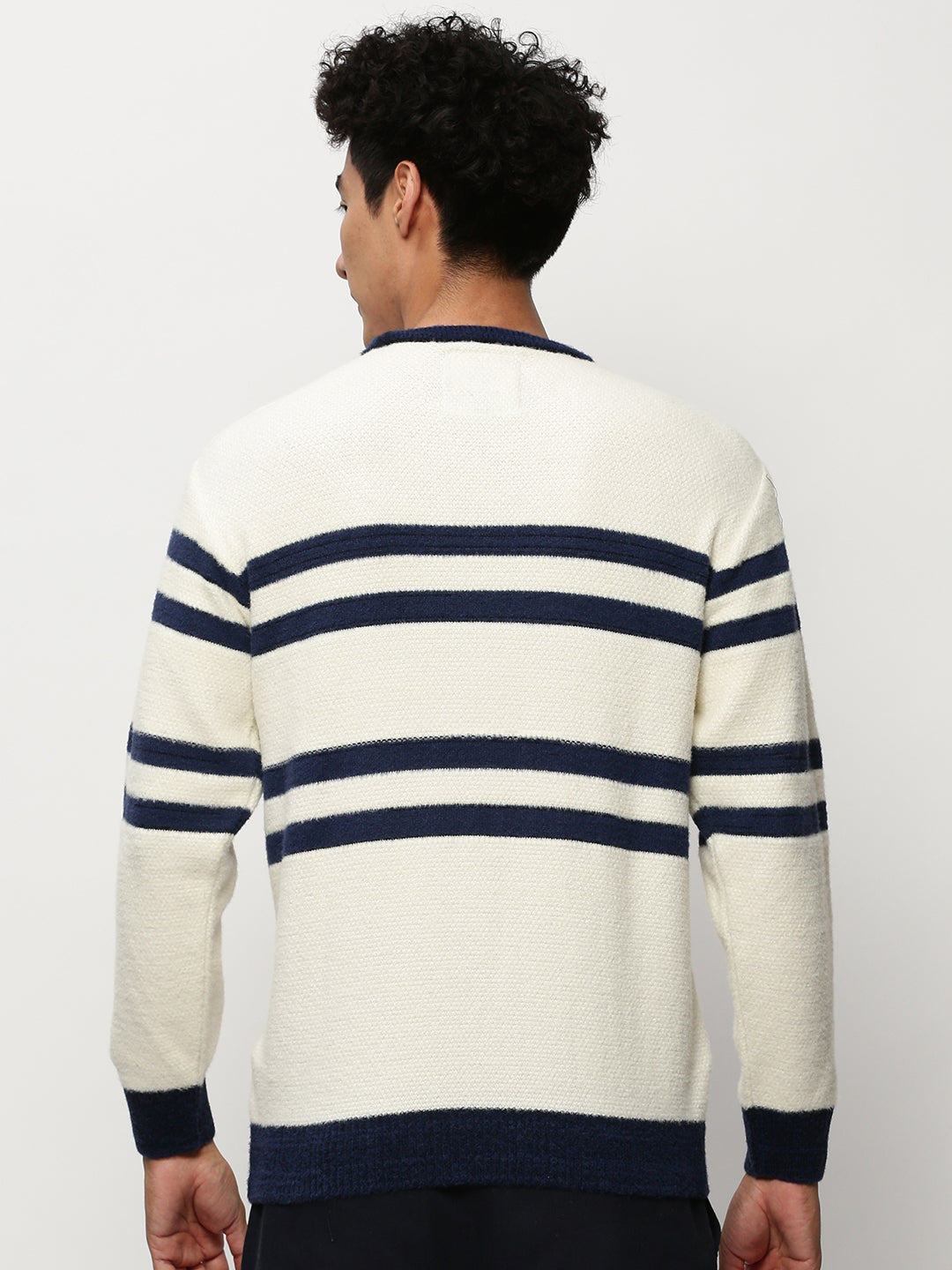 Men White Striped Casual Sweaters