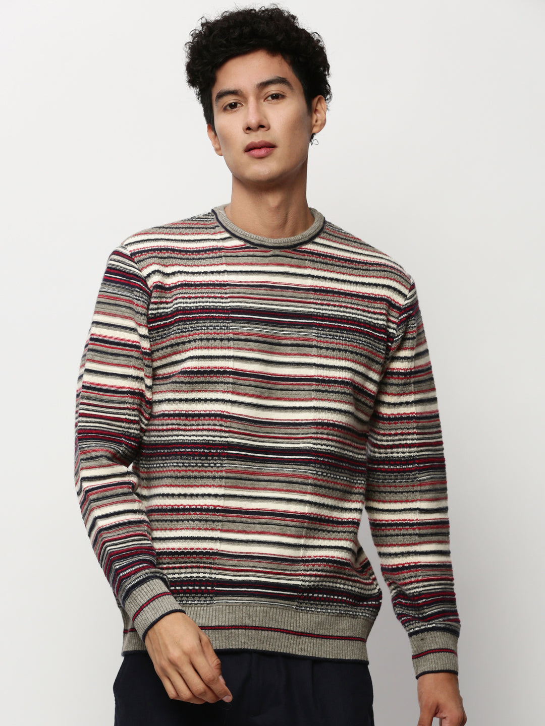 Men Grey Knitted Casual Sweaters