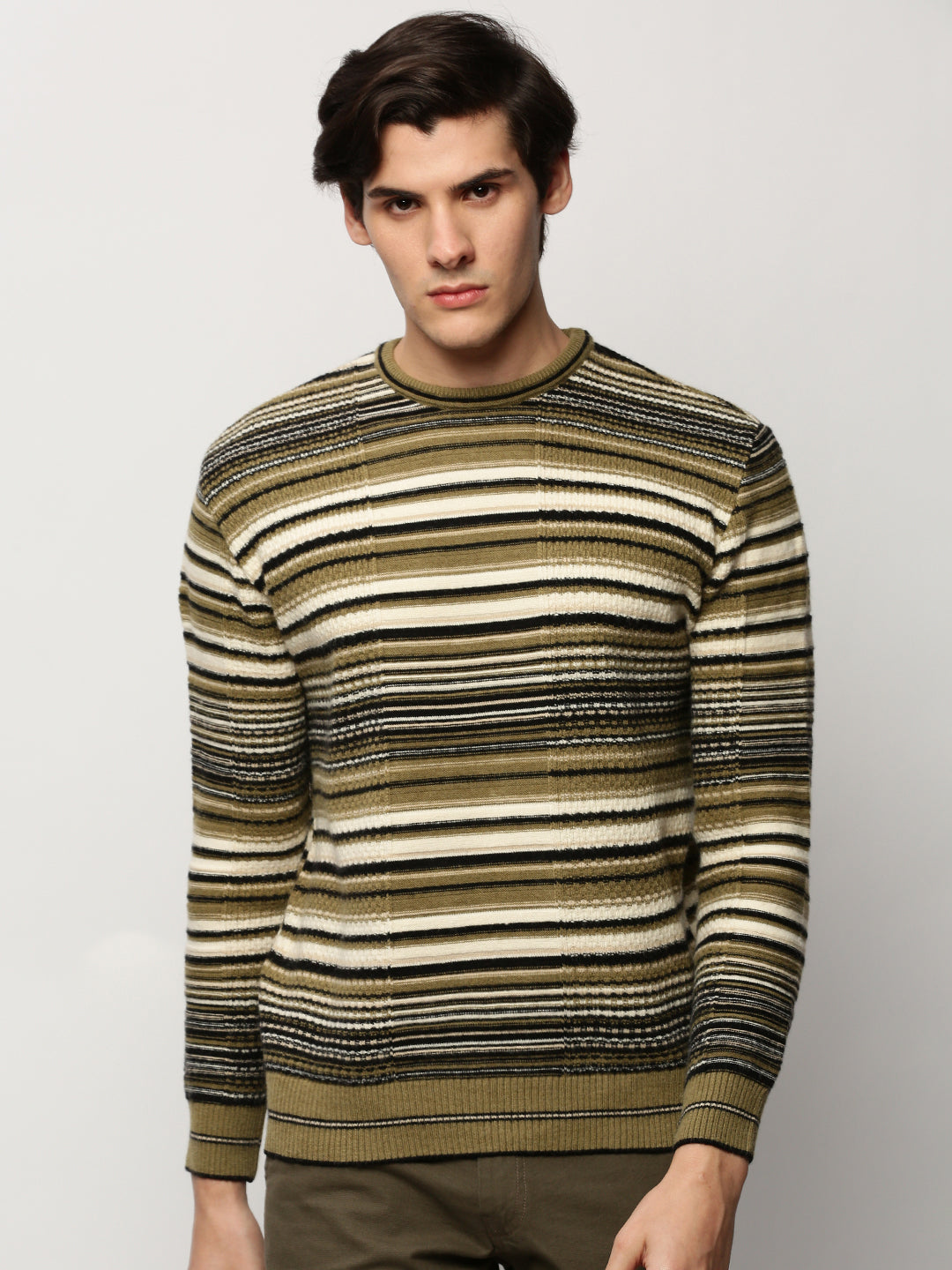 Men Green Knitted Casual Sweaters