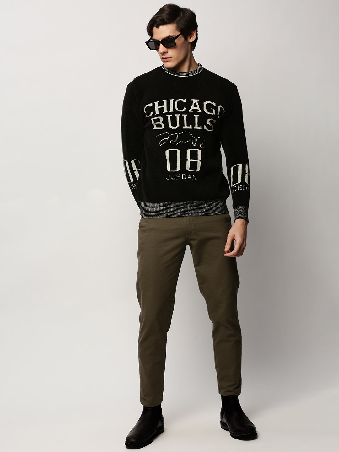 Men Black Typographic Casual Sweaters