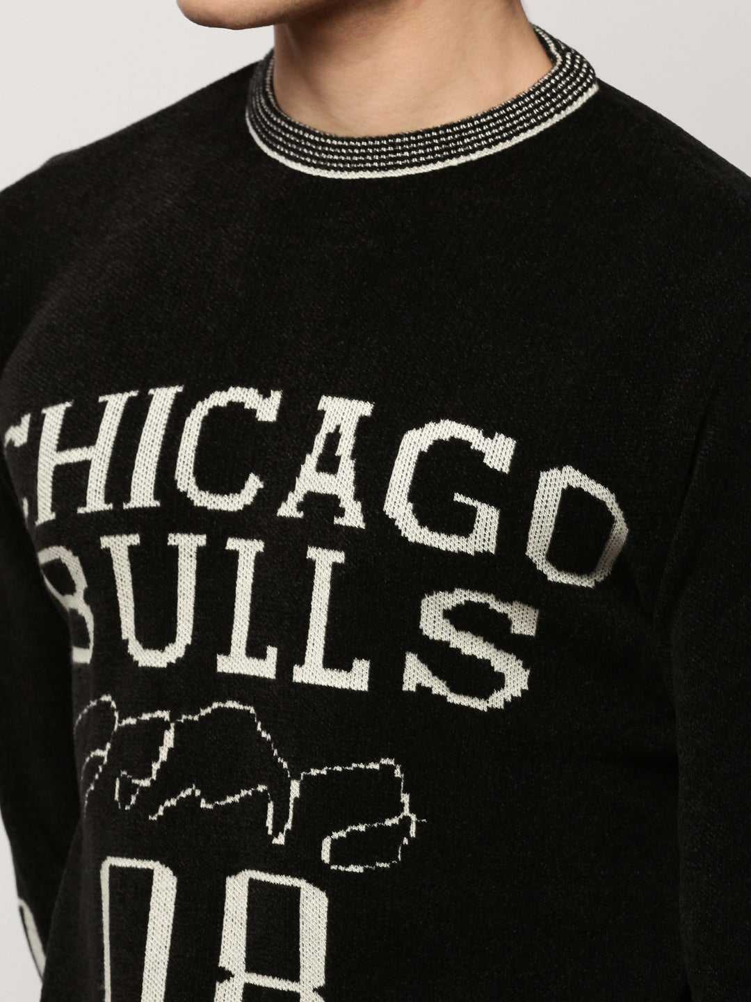 Men Black Typographic Casual Sweaters