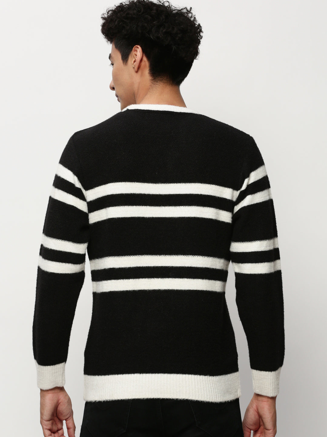 Men Black Striped Casual Sweaters