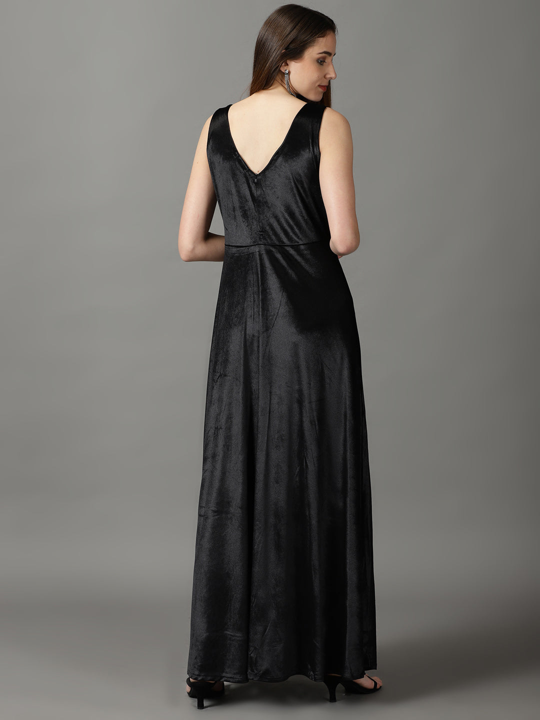 Women's Black Embellished Fit and Flare Dress
