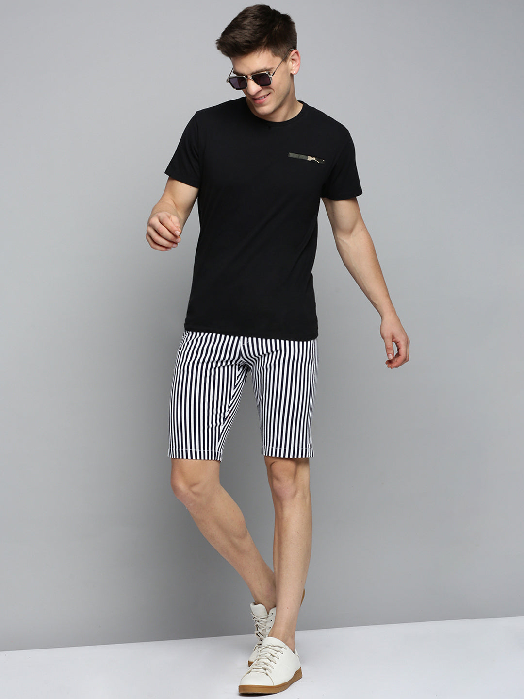 Men White Striped Casual Shorts