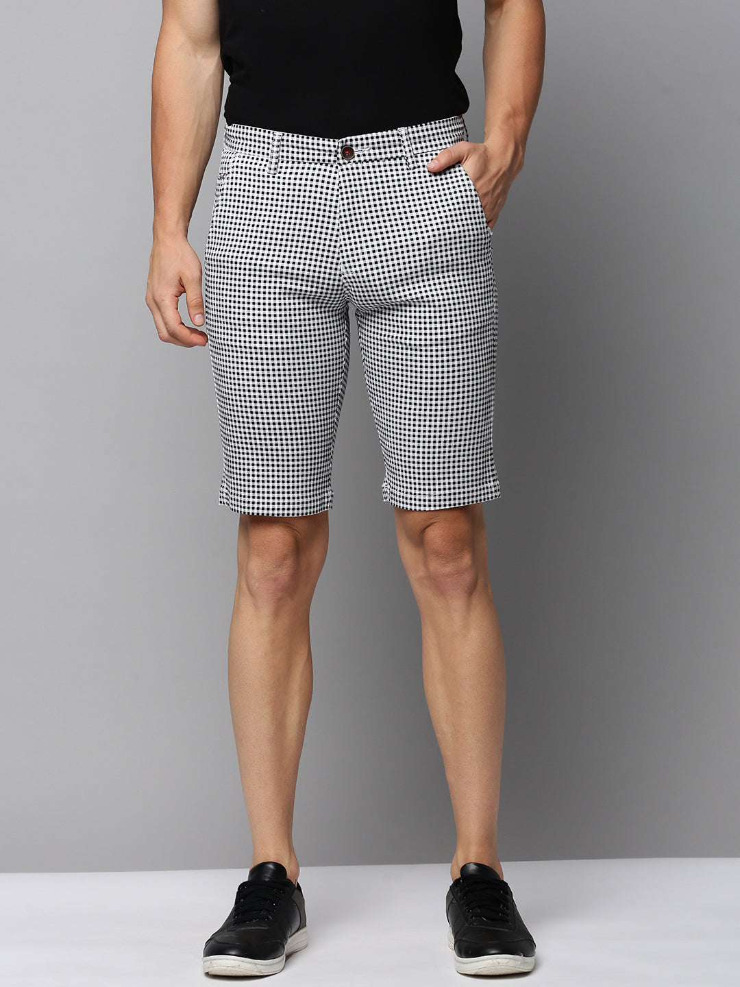 Men White Checked Casual Shorts
