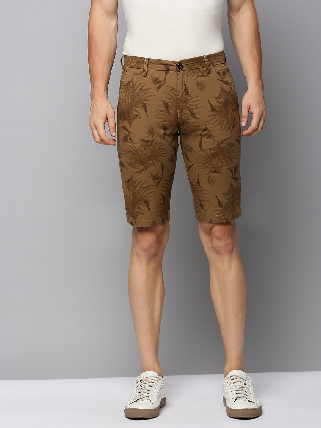 Men Khaki Printed Casual Shorts