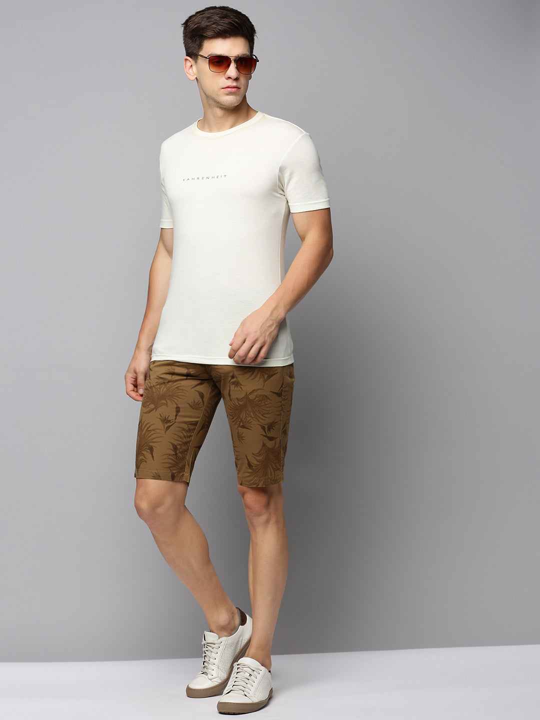 Men Khaki Printed Casual Shorts