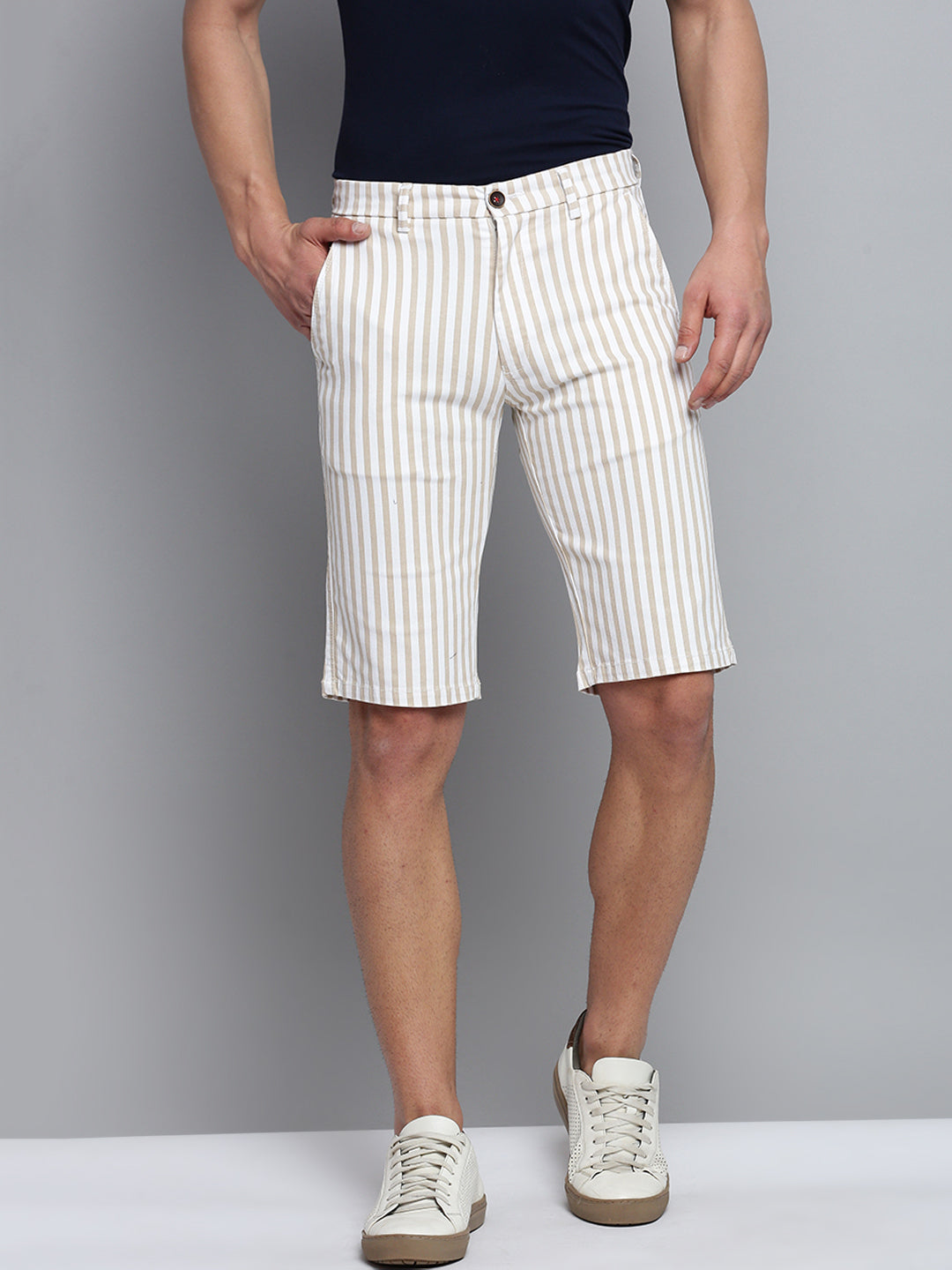 Men Beige Striped Casual Shorts