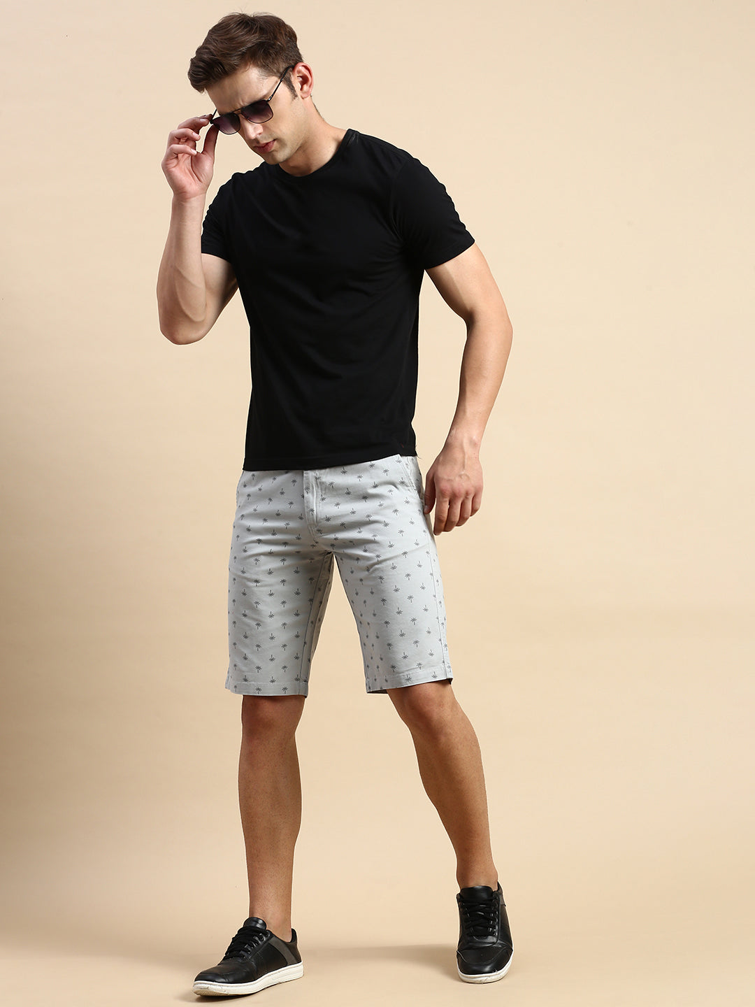 Men Grey Printed Casual Shorts