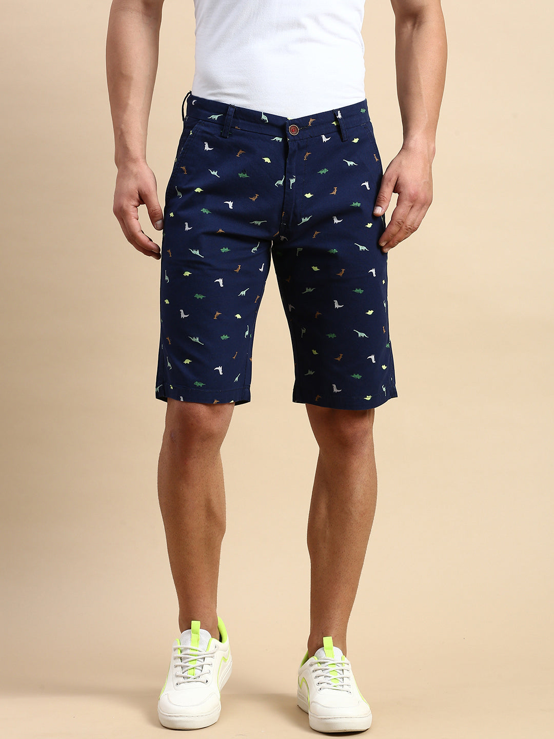 Men Navy Printed Casual Shorts