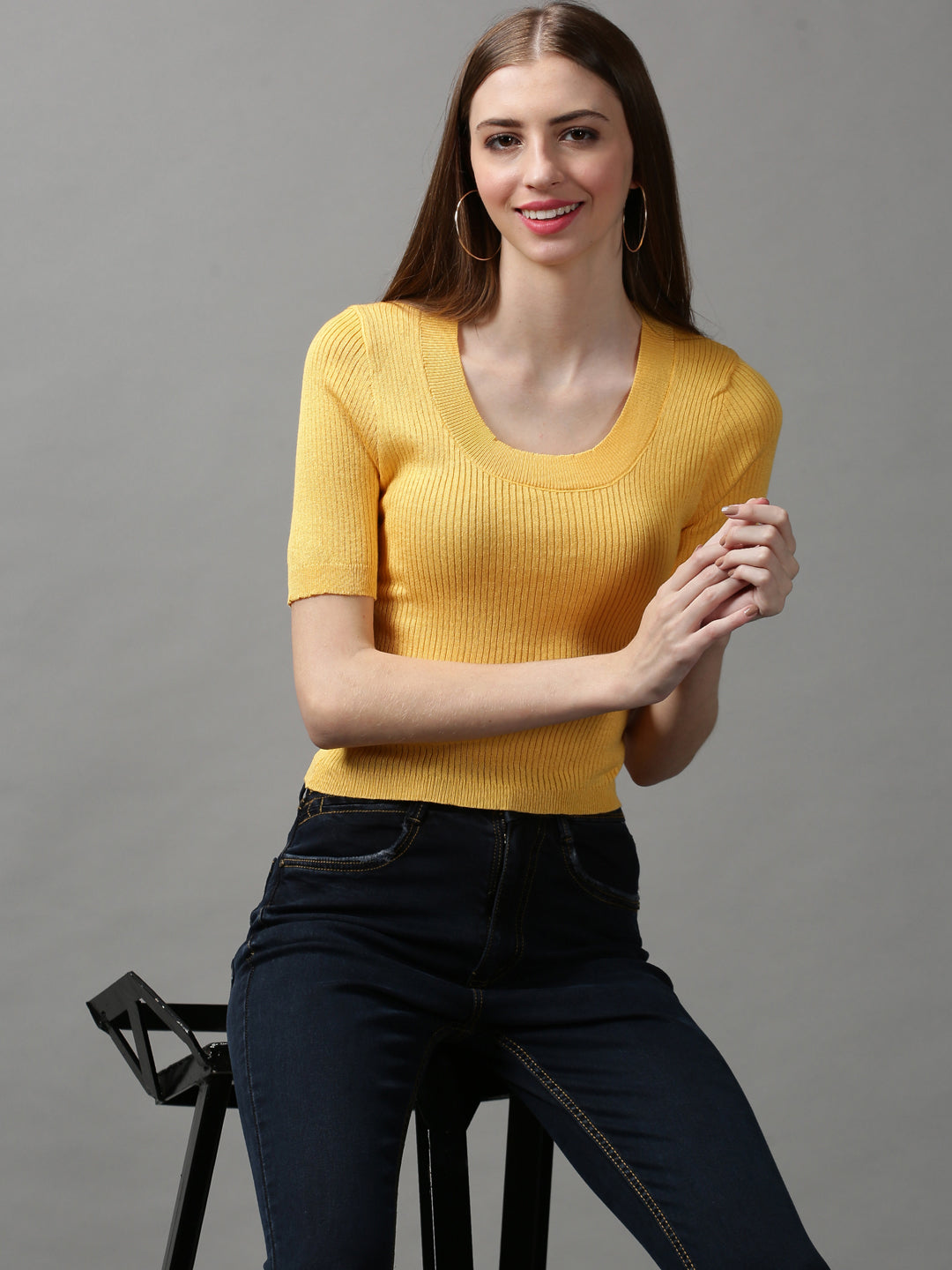 Women's Yellow Solid Top