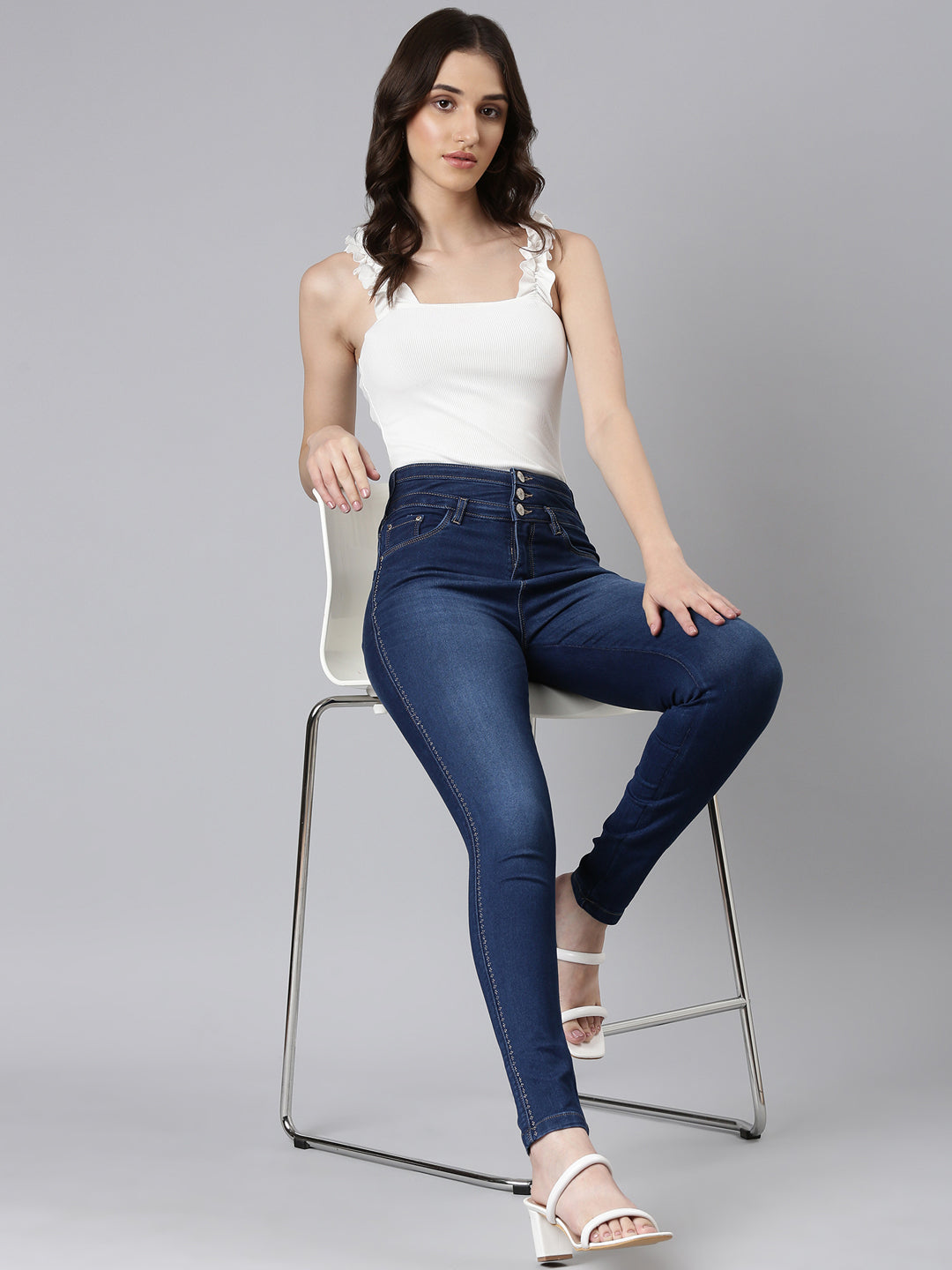 Women Navy Blue Embellished Skinny Fit Denim Jeans