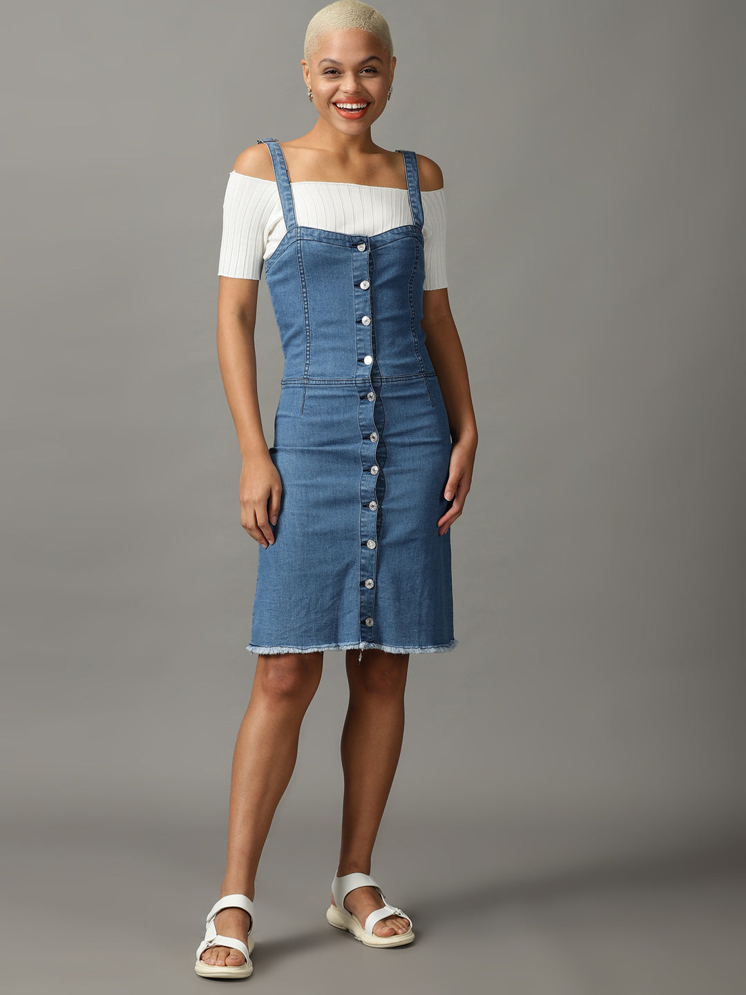 Women's Blue Solid Dungaree