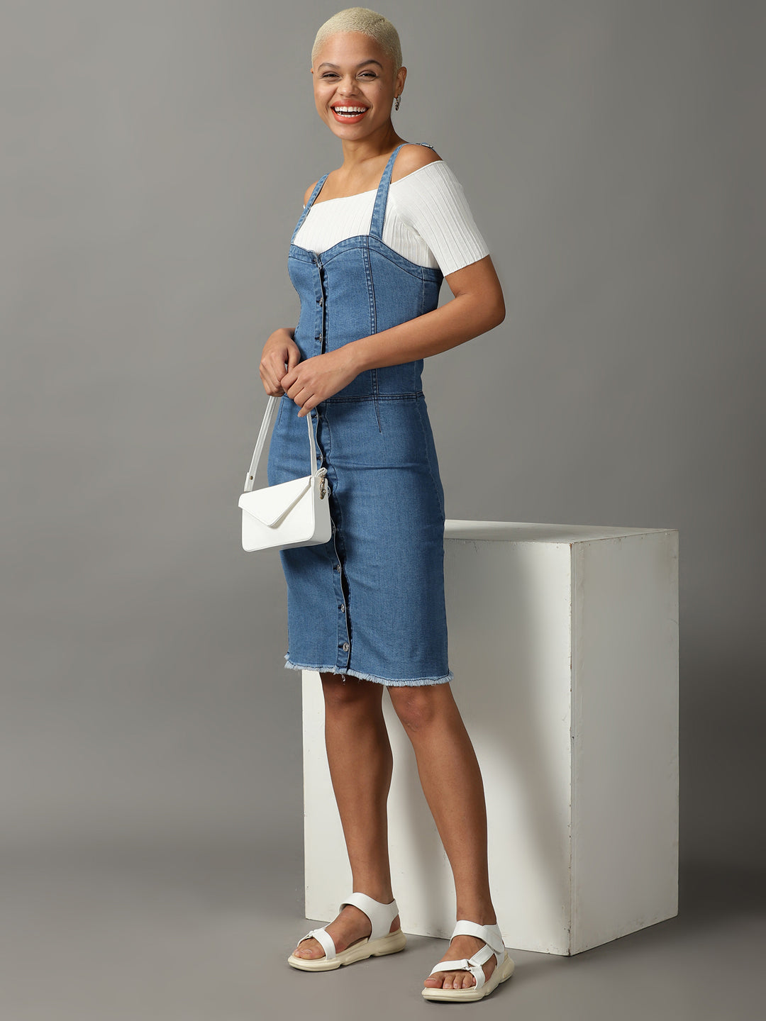 Women's Blue Solid Dungaree