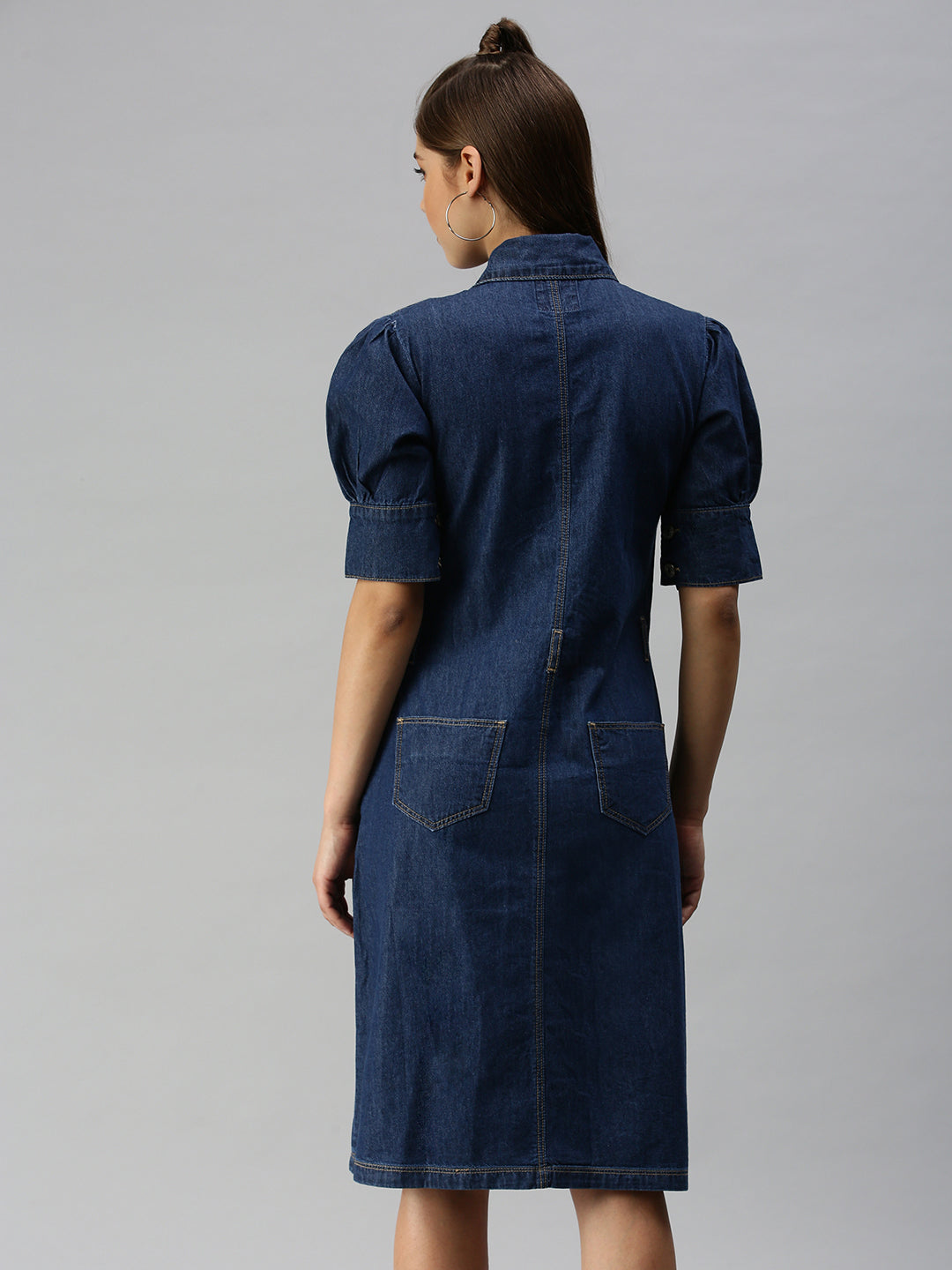 Women's Blue Solid A-Line Dress