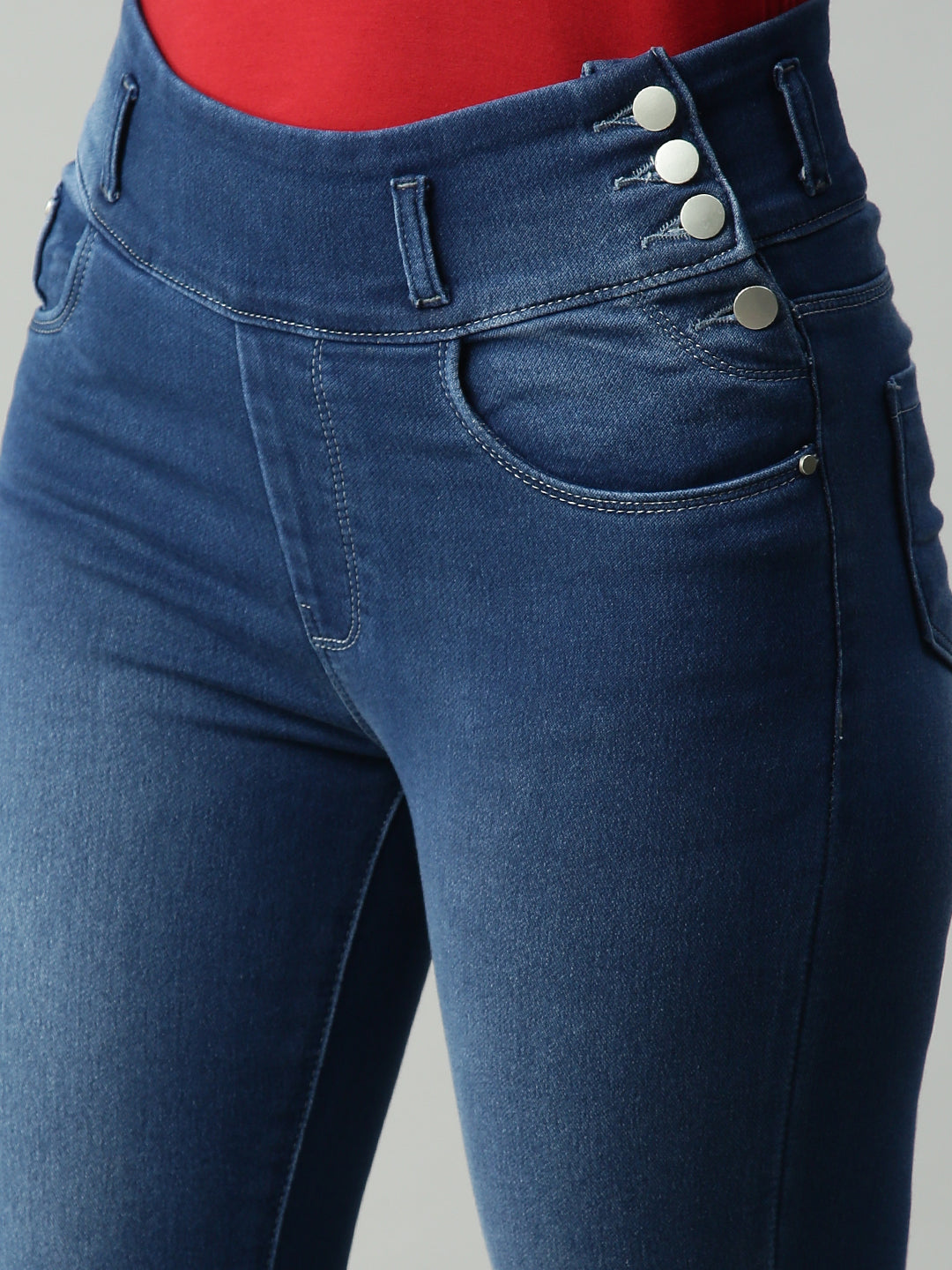 Women's Blue Solid Denim Skinny Jeans