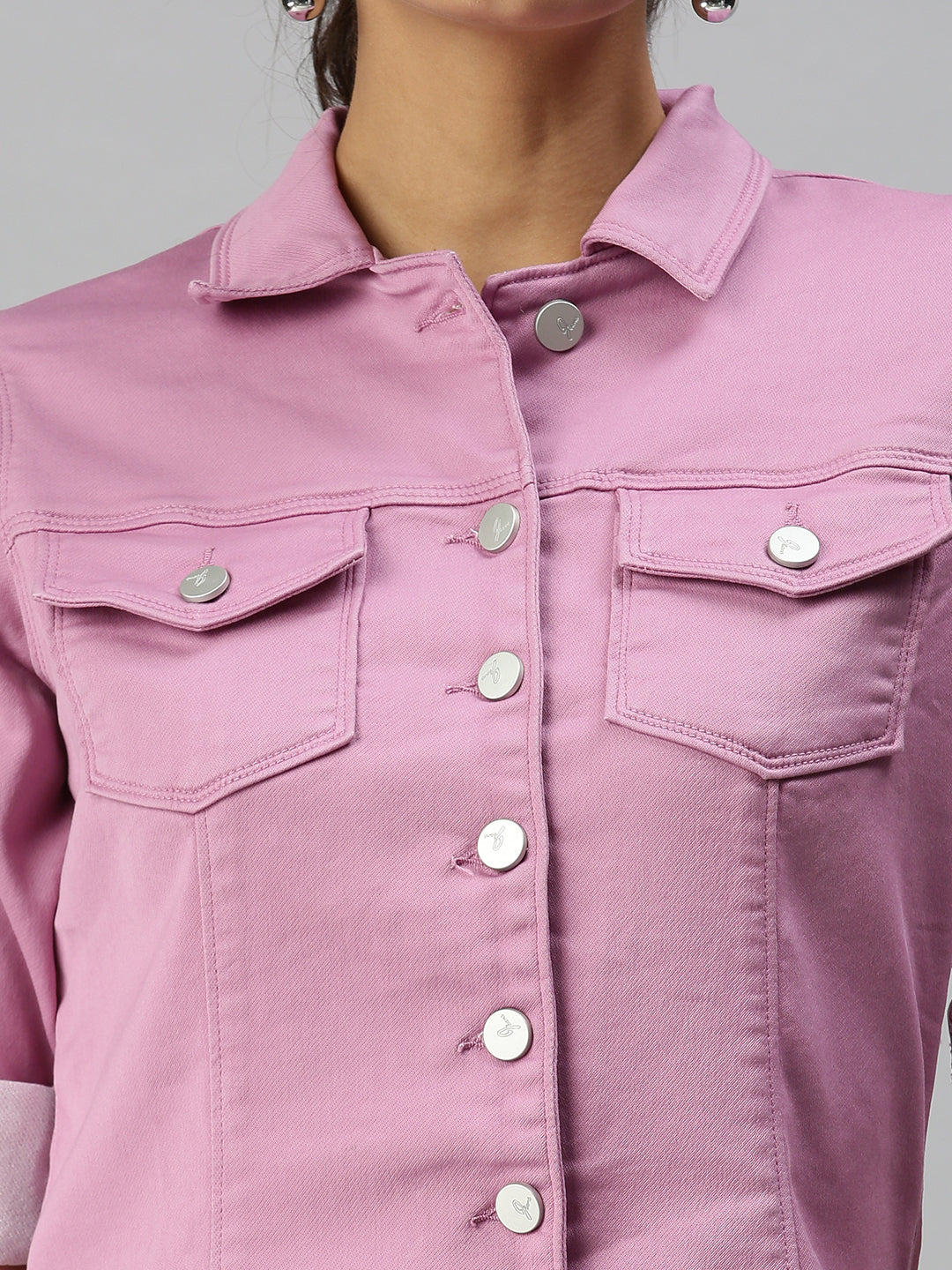Women's Purple Solid Denim Jacket Jackets