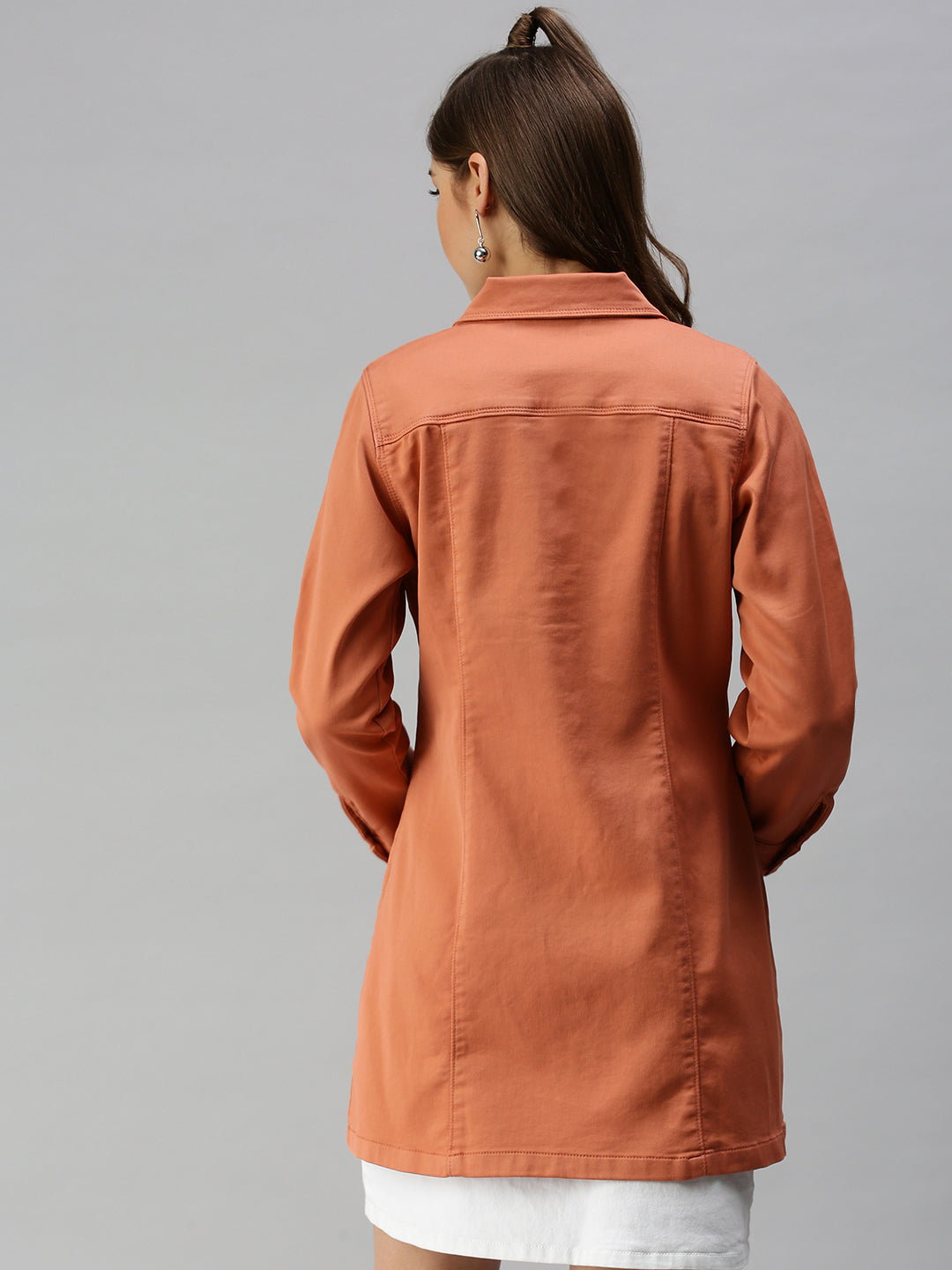 Women's Orange Solid Denim Jacket Jackets