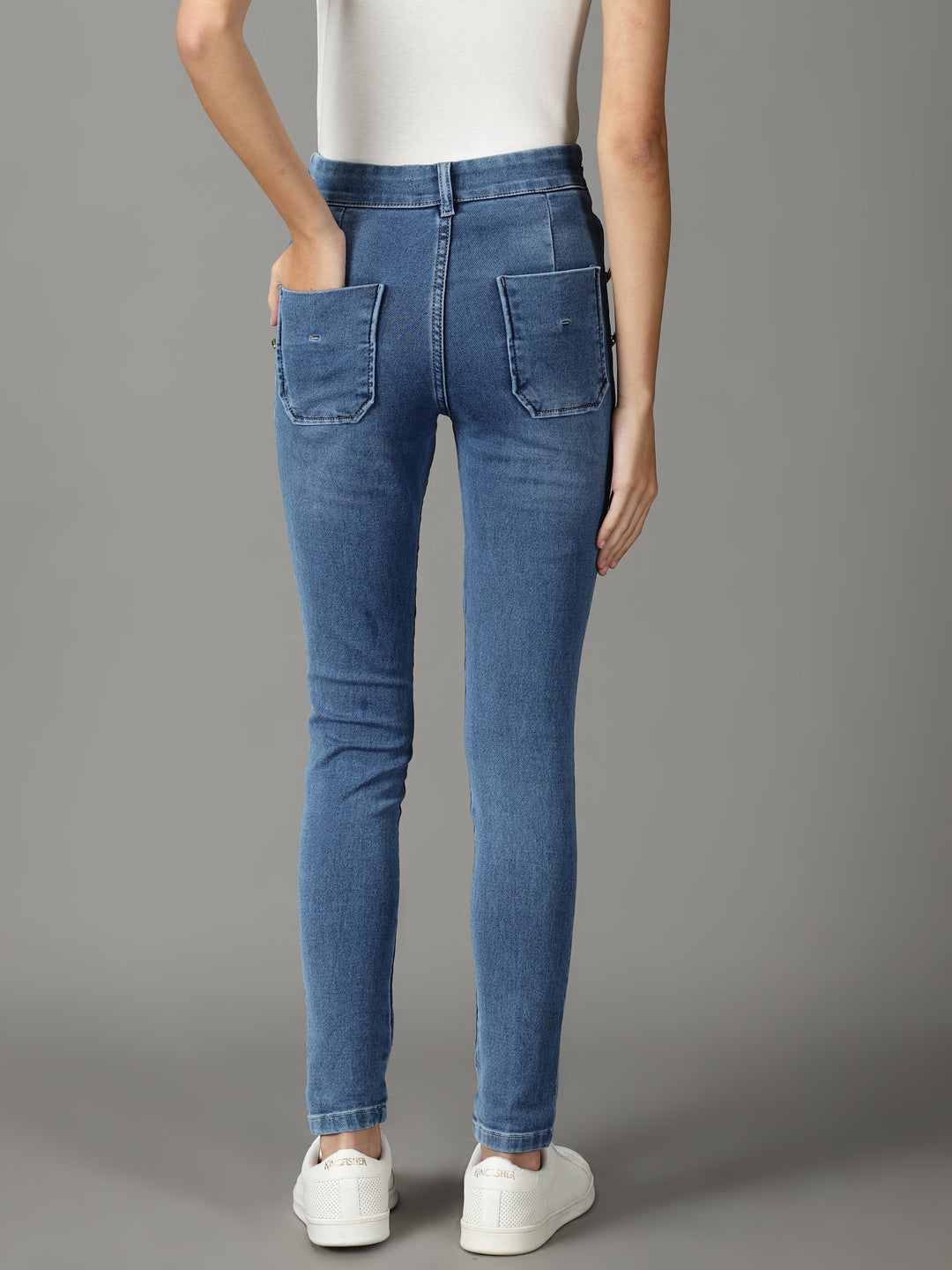 Women's Blue Solid Skinny Fit Denim Jeans