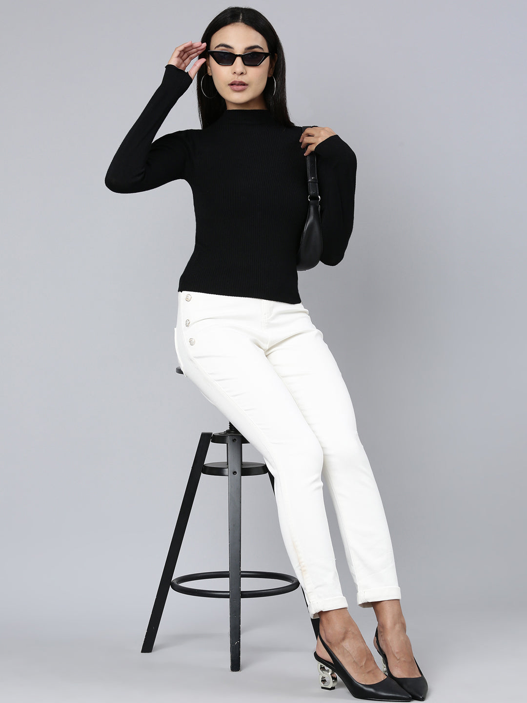 Women Off White Solid Slim Fit Denim Jeans