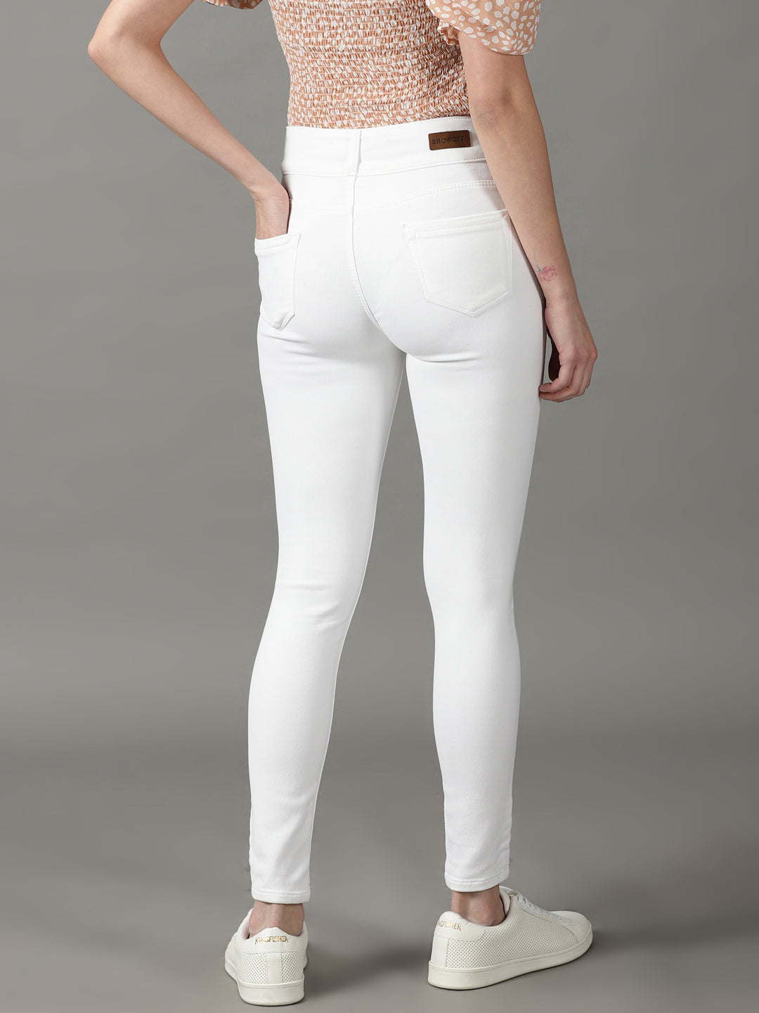 Women's White Solid Skinny Fit Denim Jeans