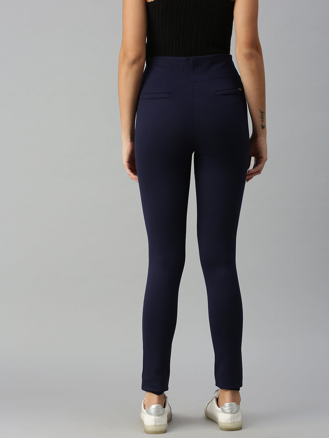 Women's Navy Blue Solid Denim Skinny Jeans
