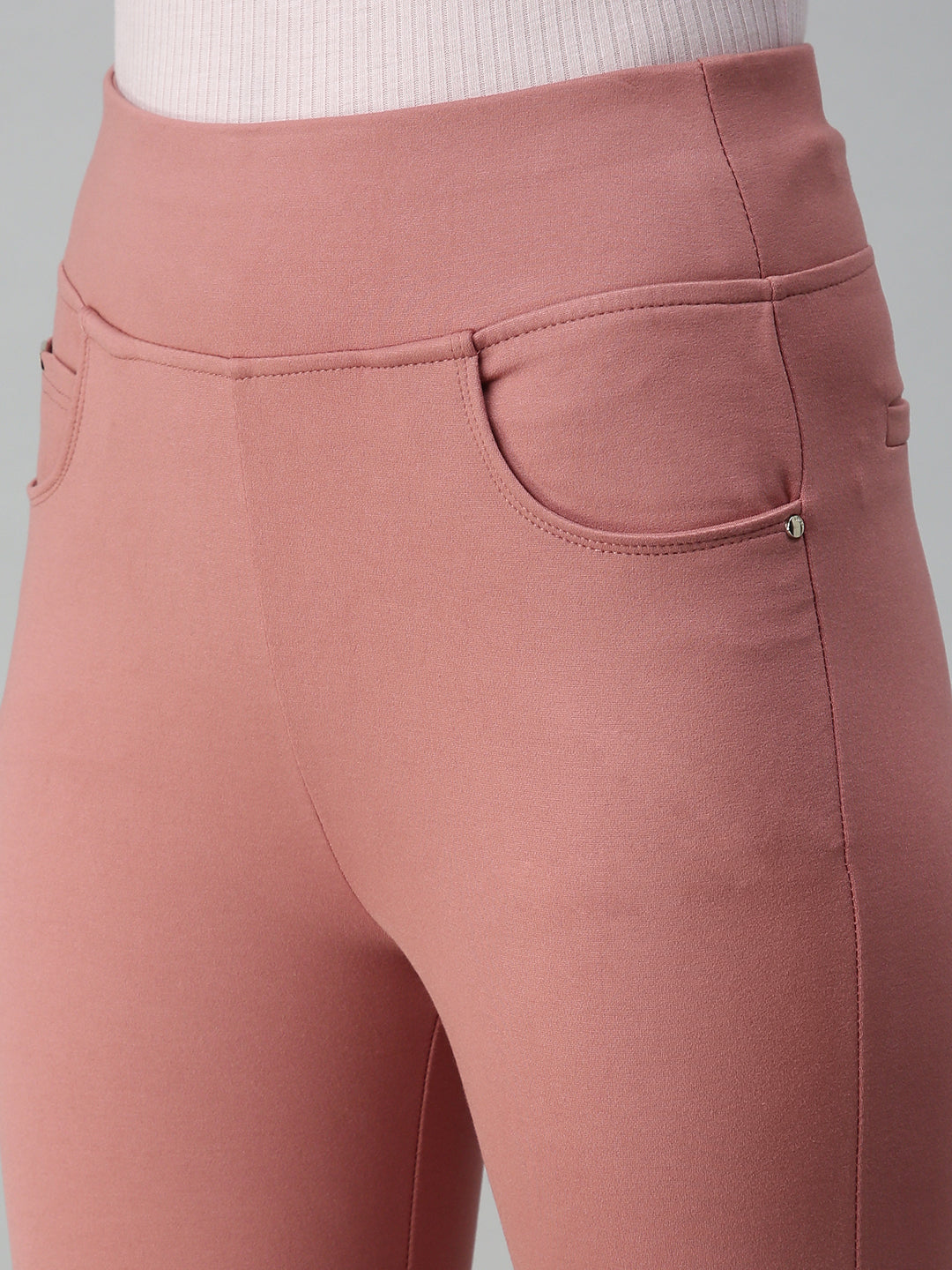 Women's Peach Solid Denim Slim Jeans