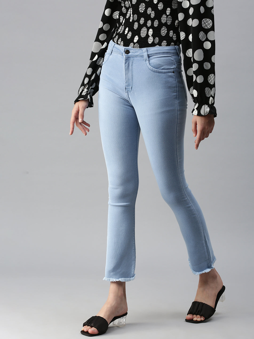Women's Blue Solid Denim Boot Cut Jeans