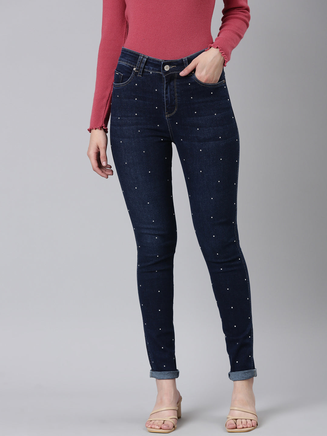 Women Navy Blue Solid Skinny Fit Denim Jeans