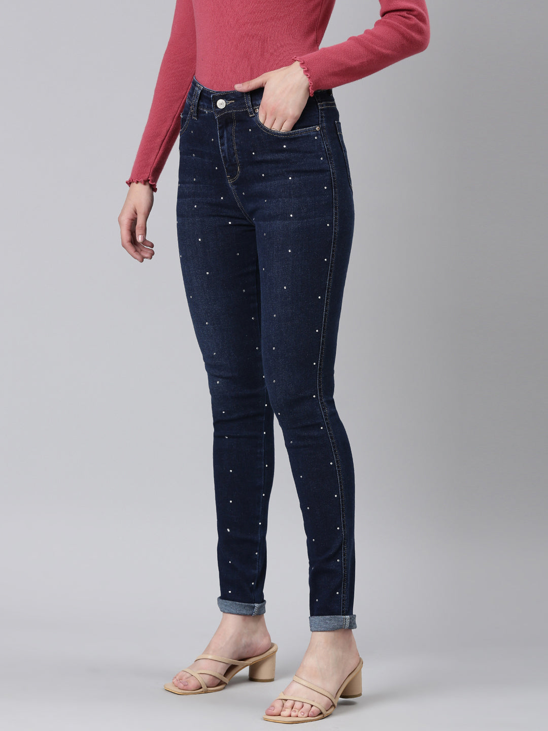 Women Navy Blue Solid Skinny Fit Denim Jeans