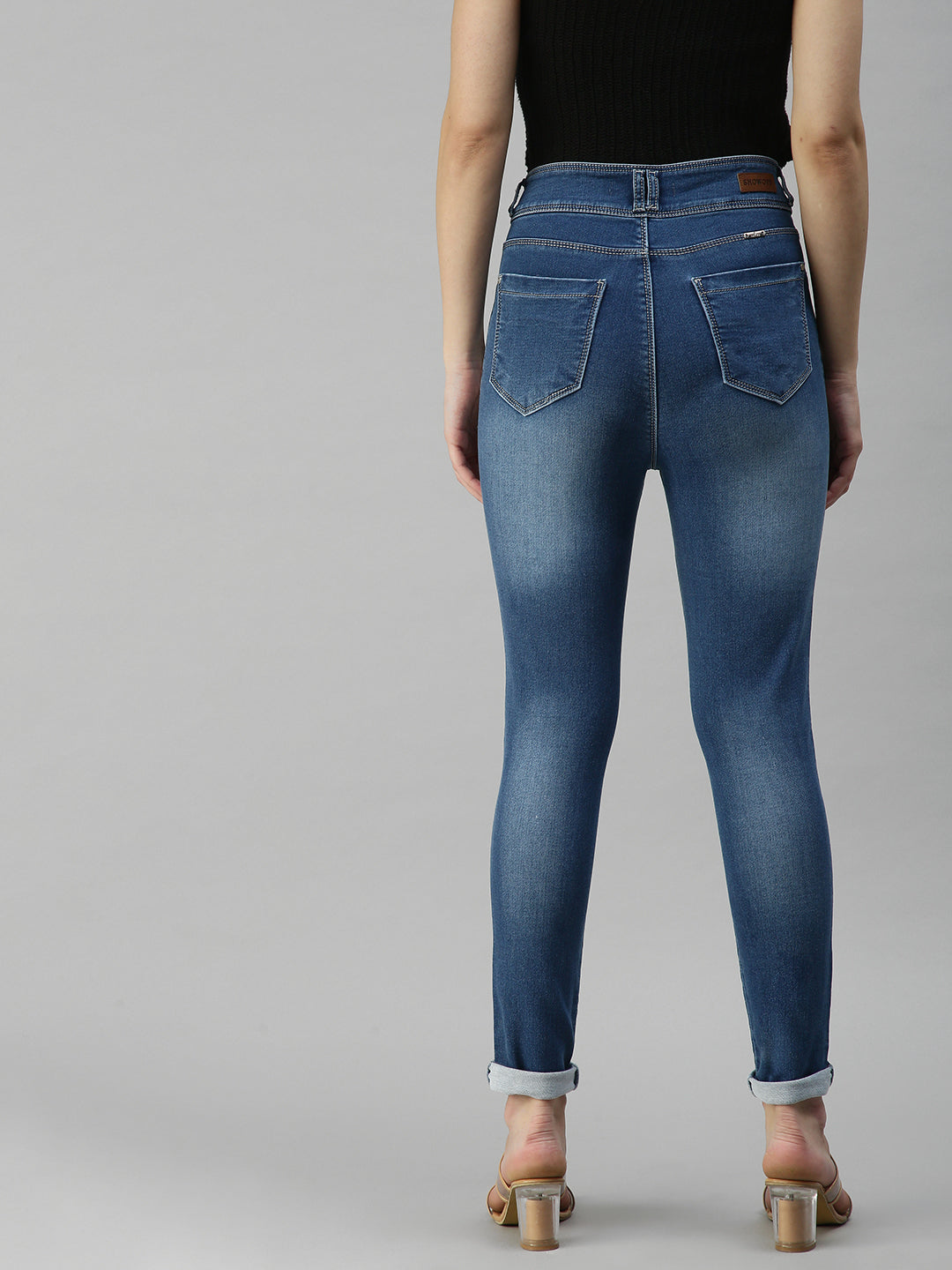 Women's Blue Solid Denim Slim Jeans