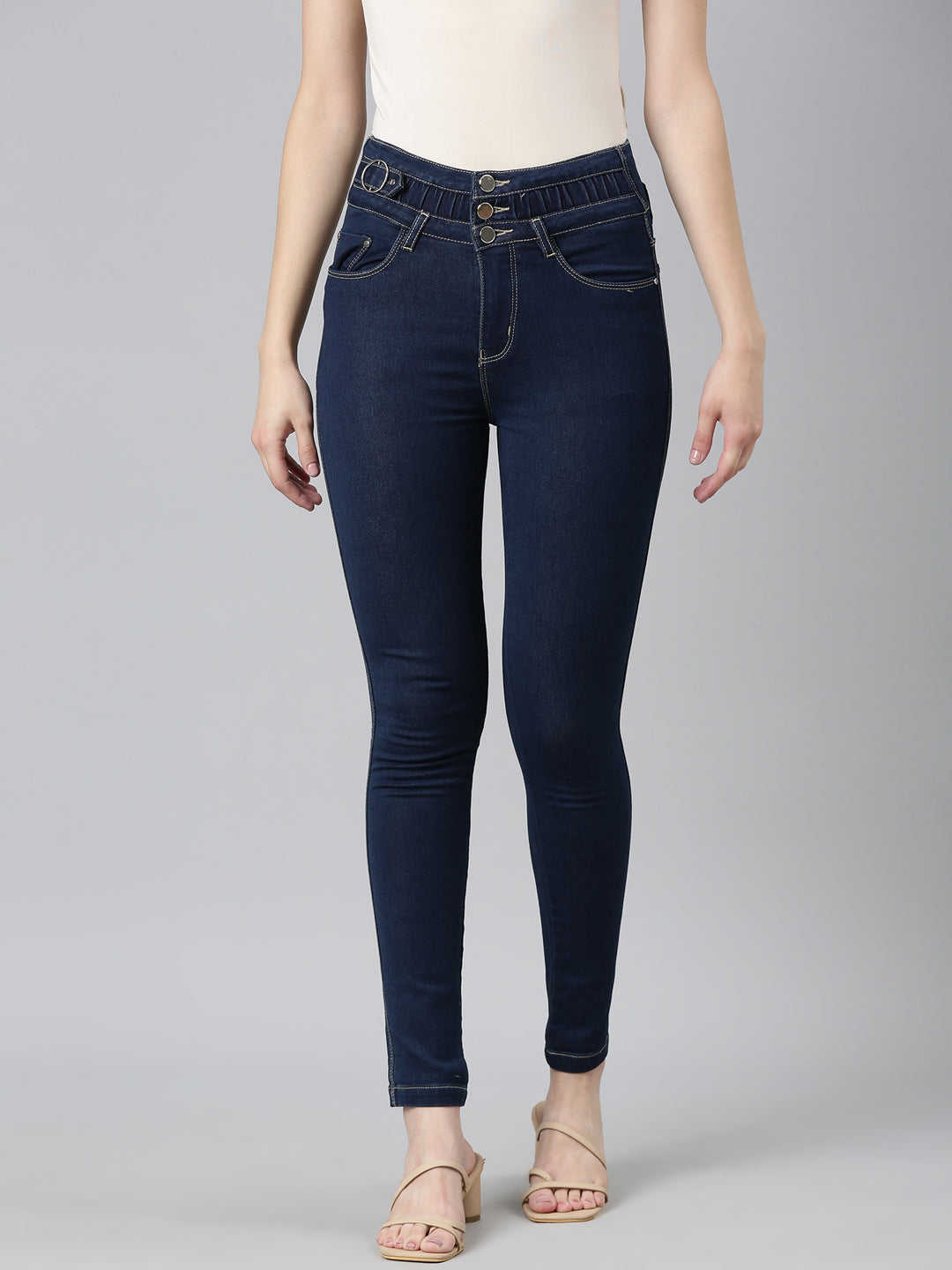 Women Navy Blue Solid Skinny Fit Denim Jeans