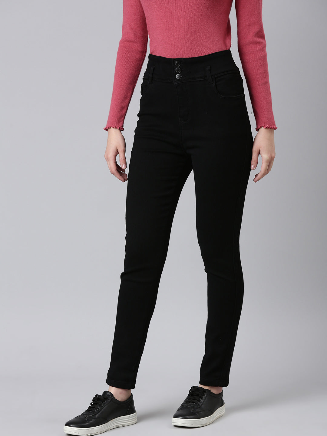 Women Black Solid Skinny Fit Denim Jeans