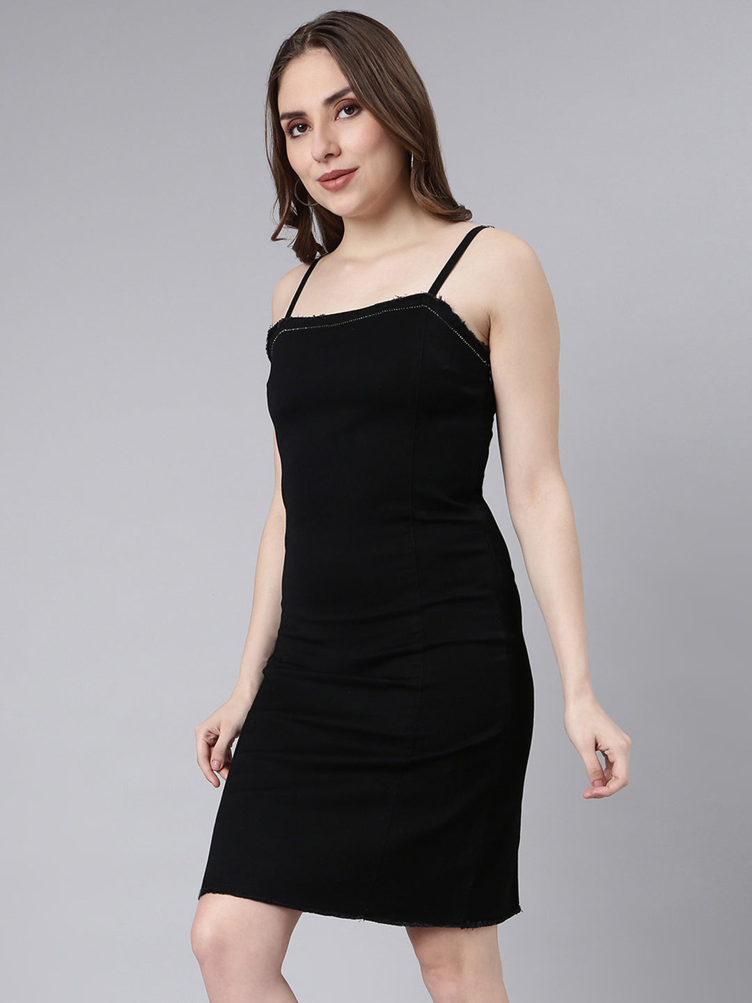 Women Black Solid Pinafore Dress