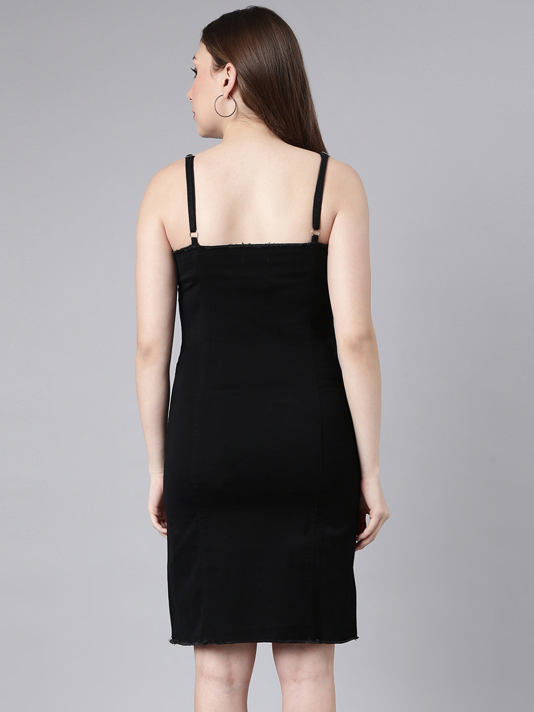 Women Black Solid Pinafore Dress