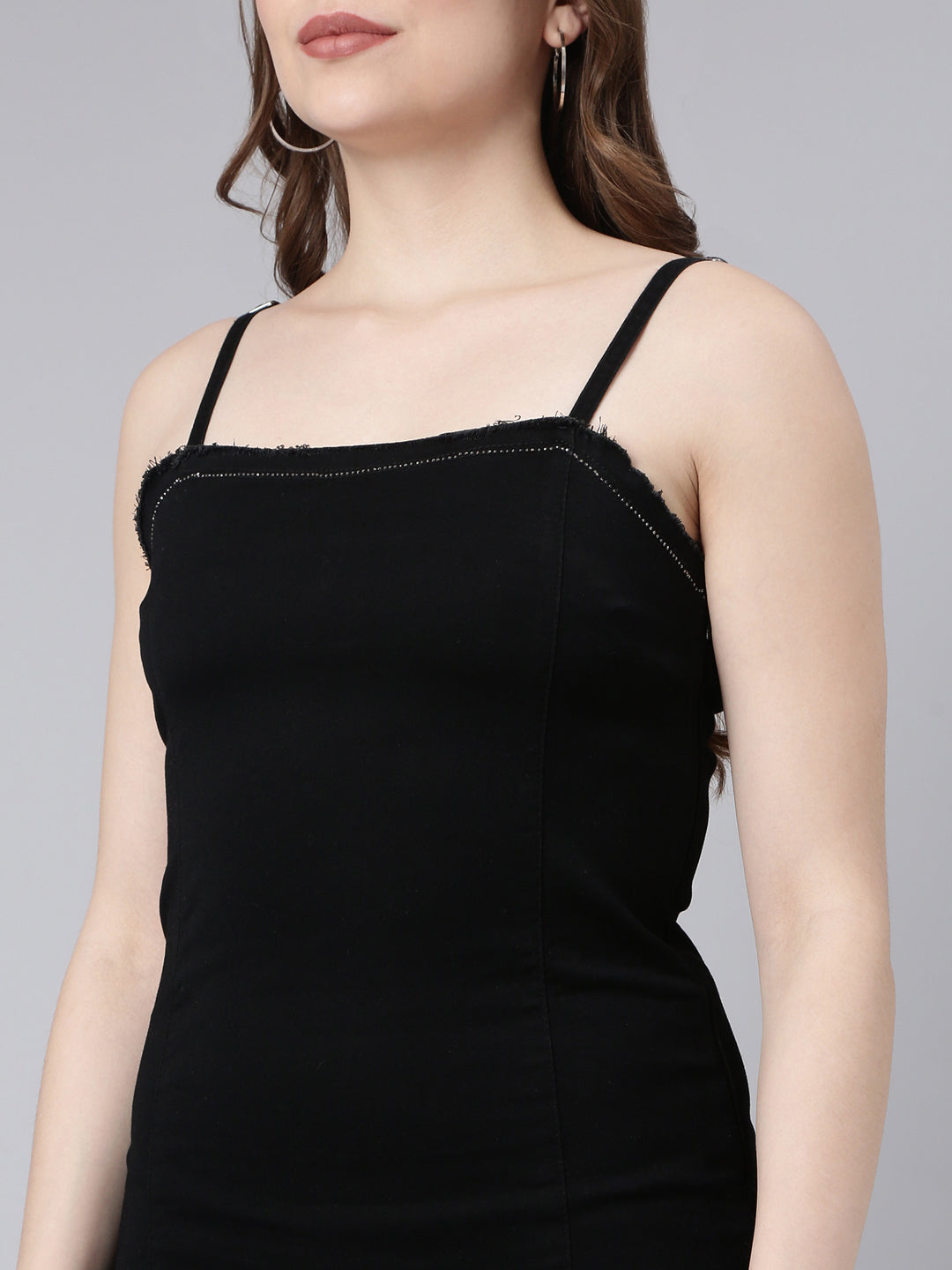 Women Black Solid Pinafore Dress