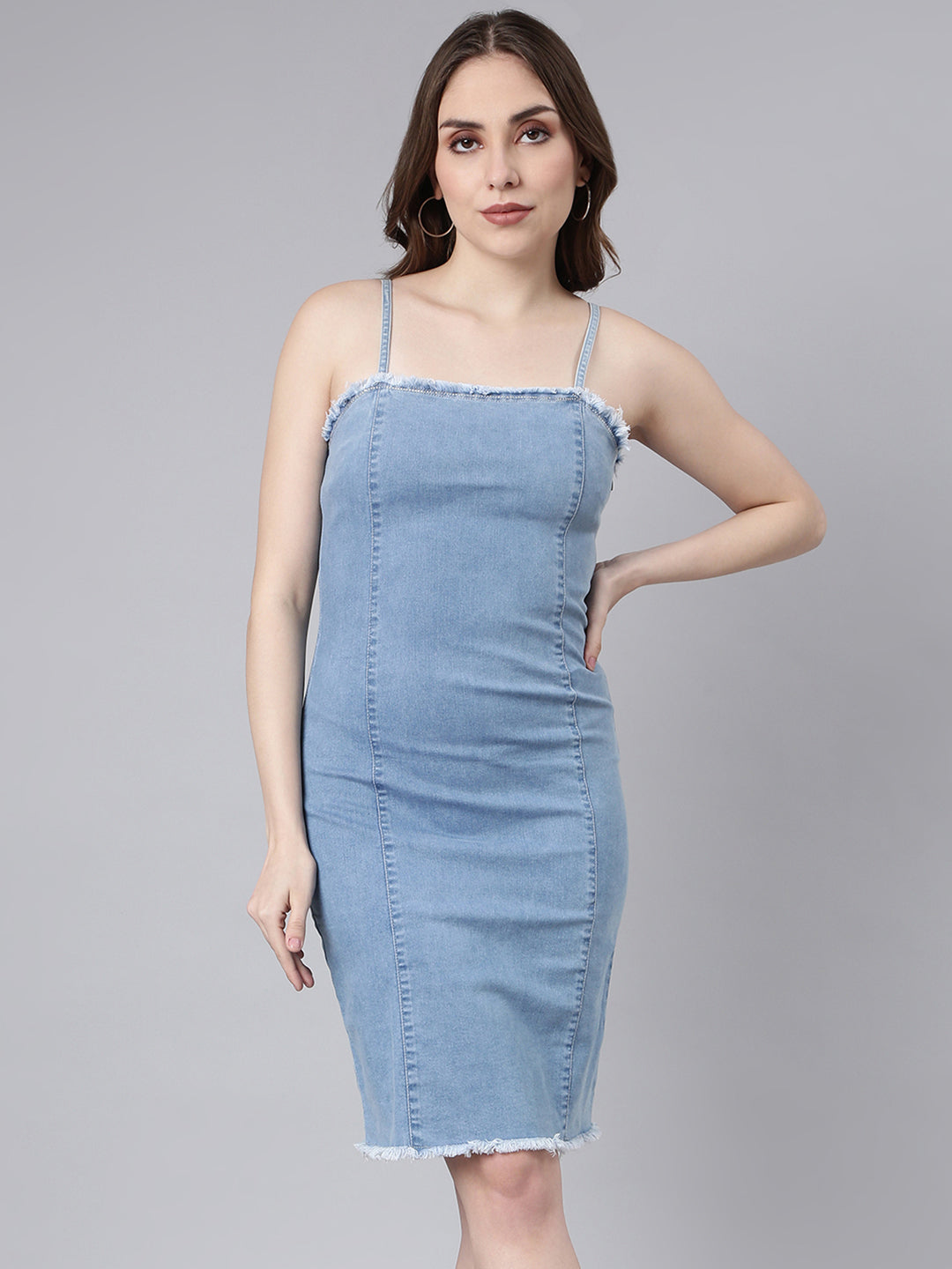 Women Blue Solid Pinafore Dress