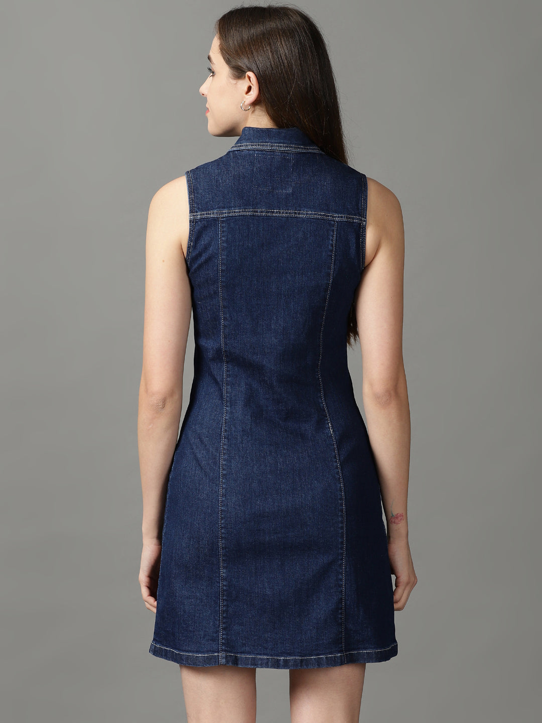 Women's Navy Blue Solid A-Line Dress