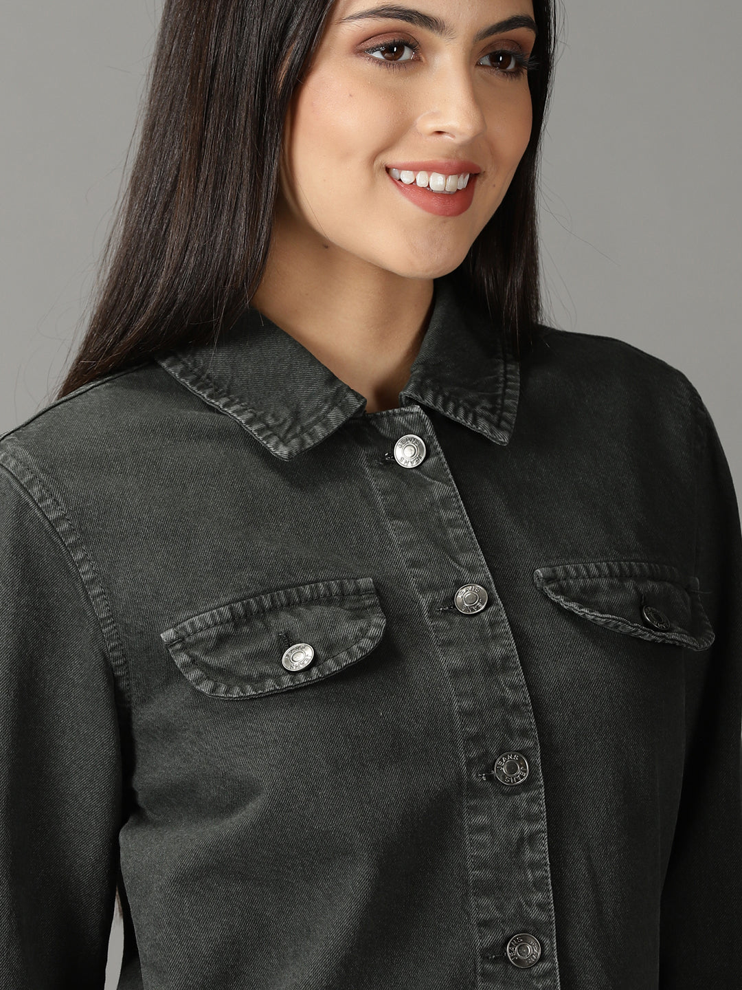 Women's Grey Solid Open Front Jacket