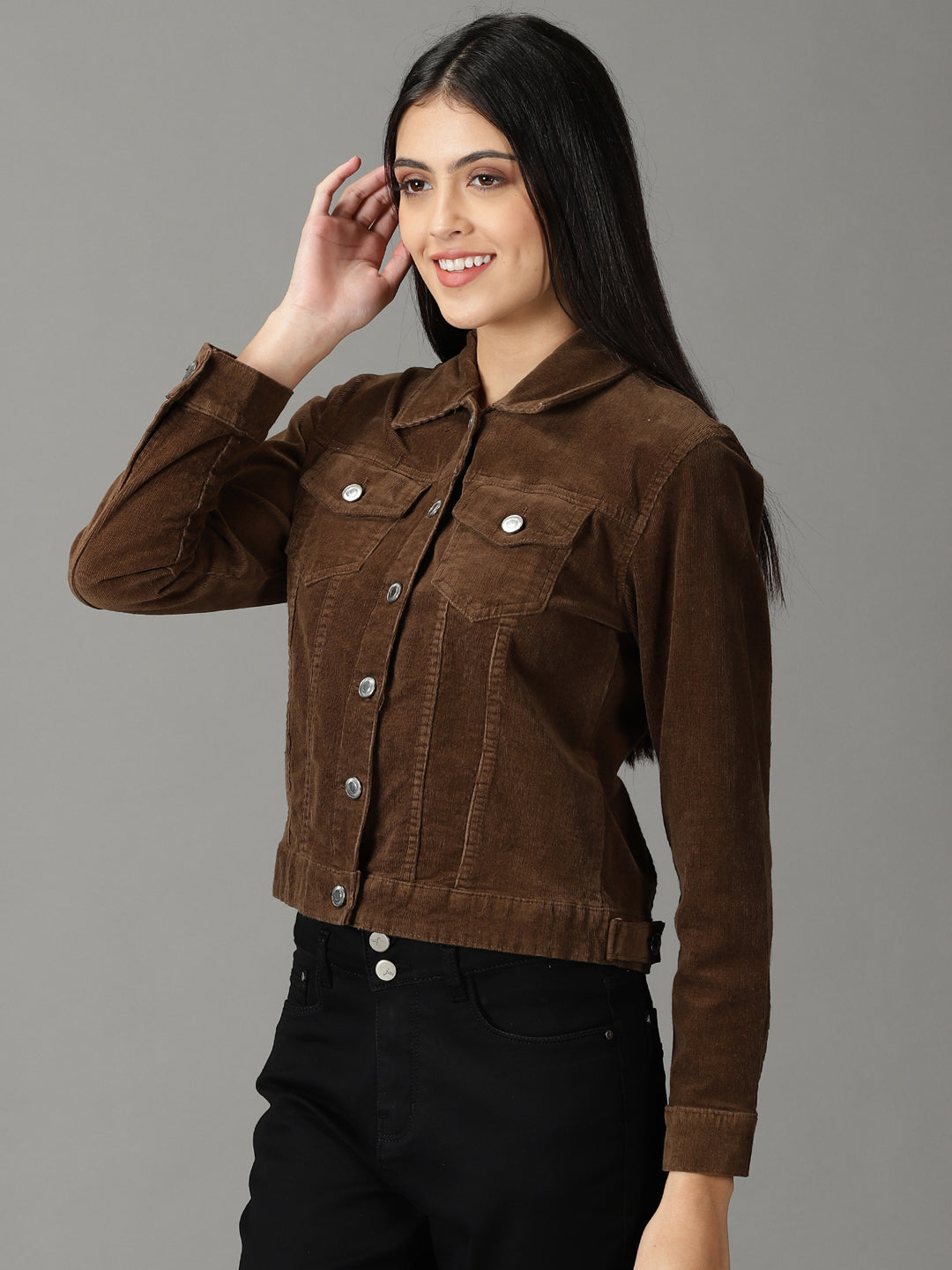 Women's Coffee Brown Solid Open Front Jacket